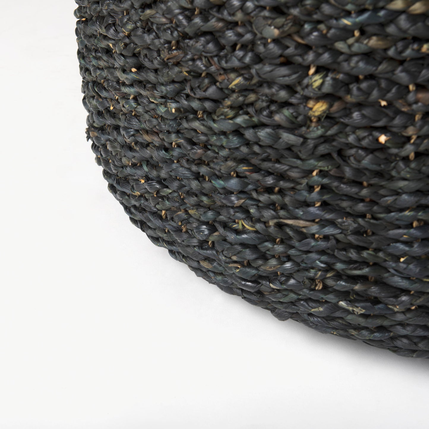 Dina 75L x 75W x 45H Black Cornhusk and Water Hyacinth Round Coffee Table Pouf