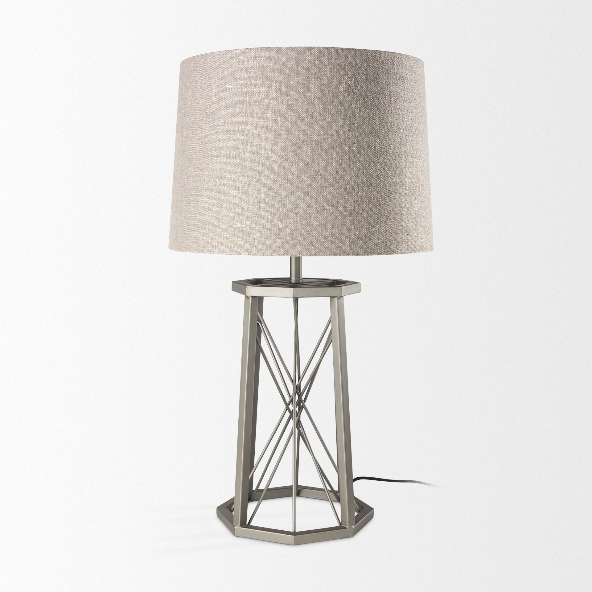 Raen Table Lamp Gray Metal | Beige Shade - table-lamps
