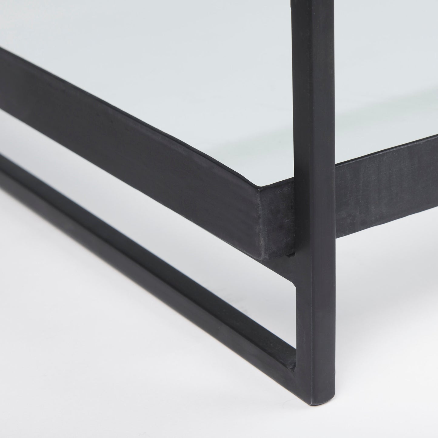 Trey 56"L x 32"W x 17"H Black Metal W/Glass Coffee Table