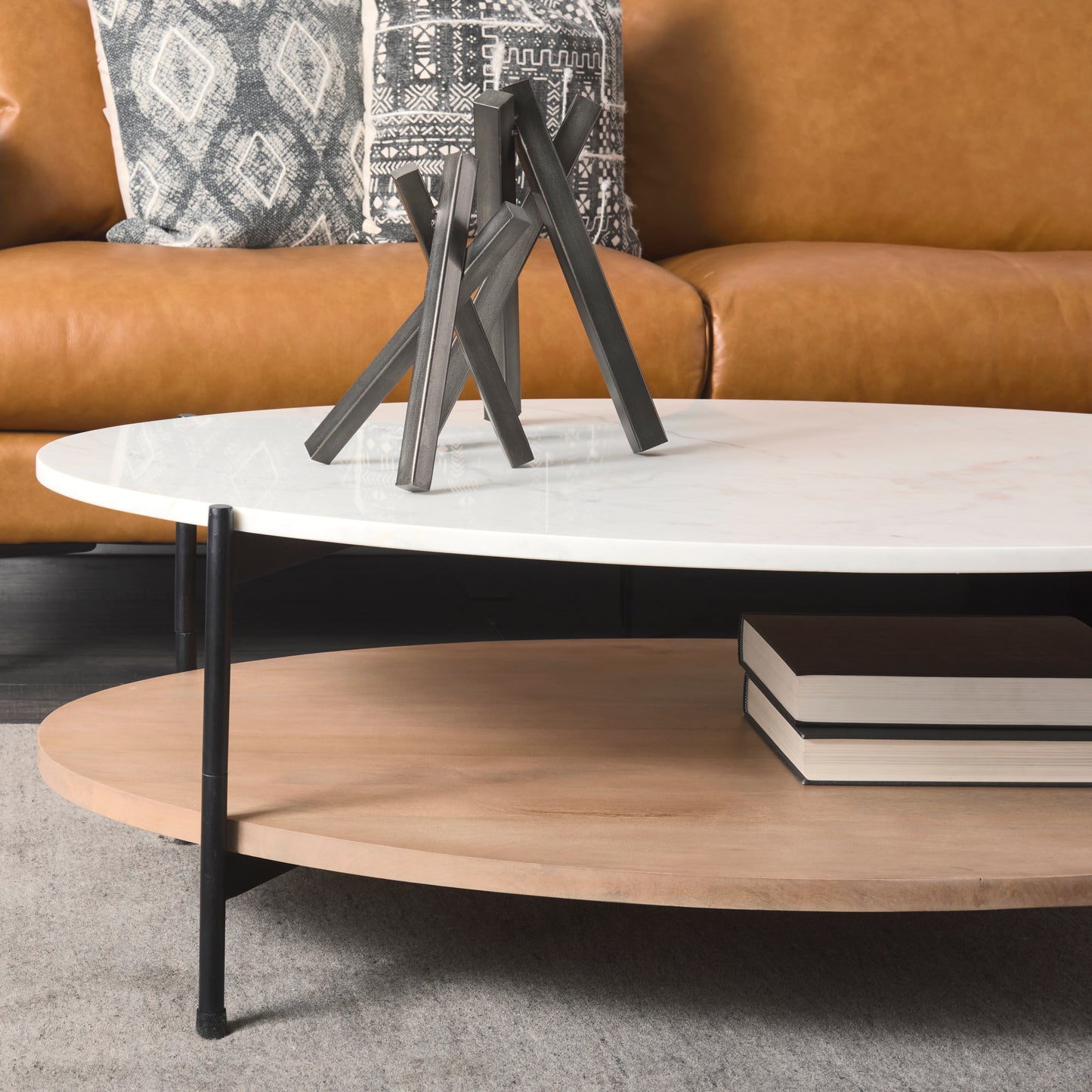 Larkin Coffee Table White Marble | Brown Wood - coffee-tables