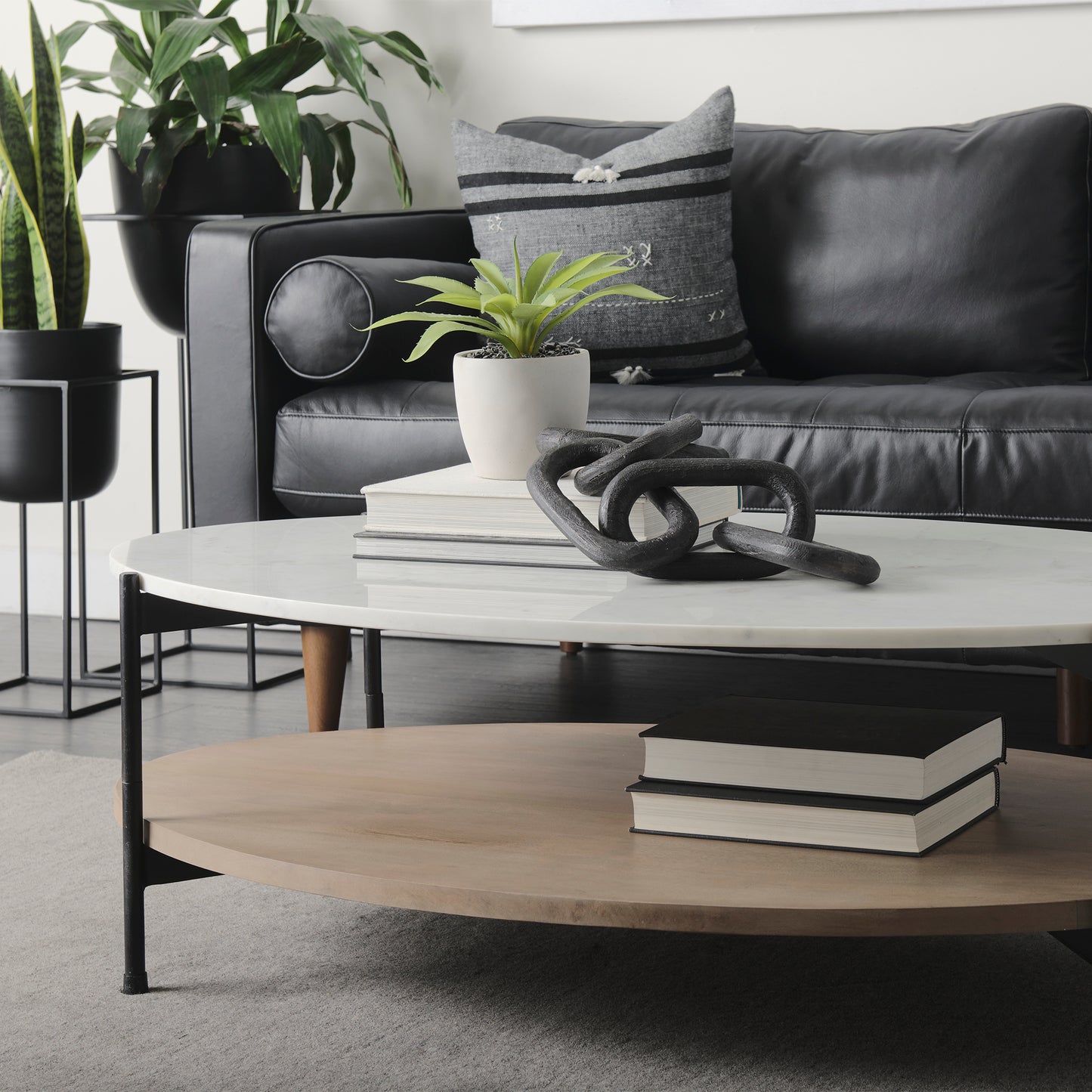Larkin Coffee Table White Marble | Brown Wood - coffee-tables