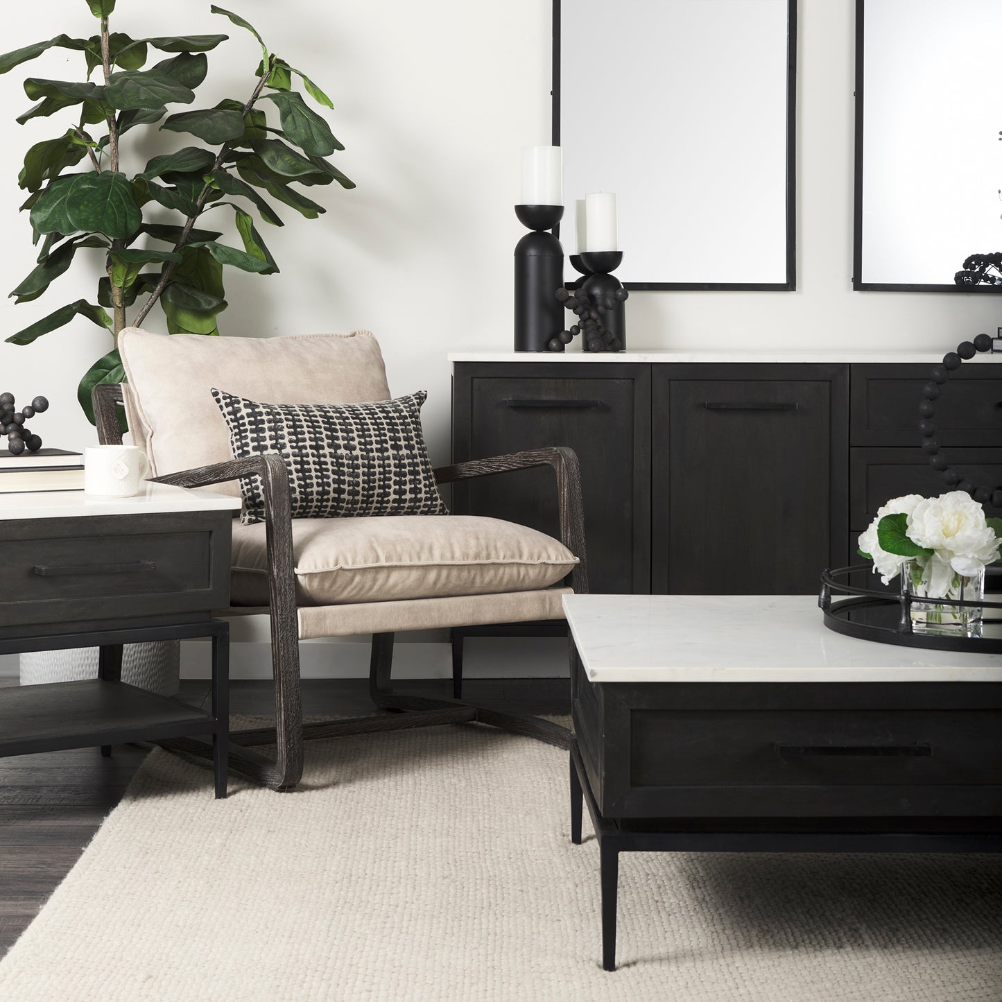 Brayden Accent Chair Cream Fabric | Dark Brown Wood - accent-chairs