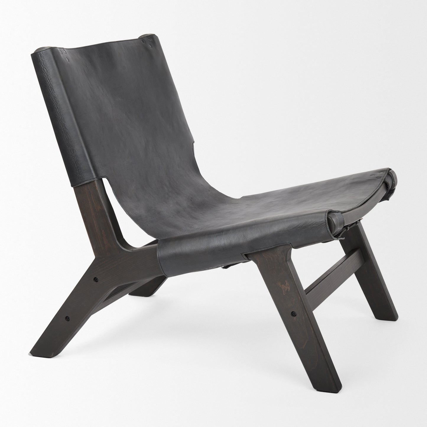 Elodie Leather Accent Chair Black Leather | Black Stain Wood - accent-chairs