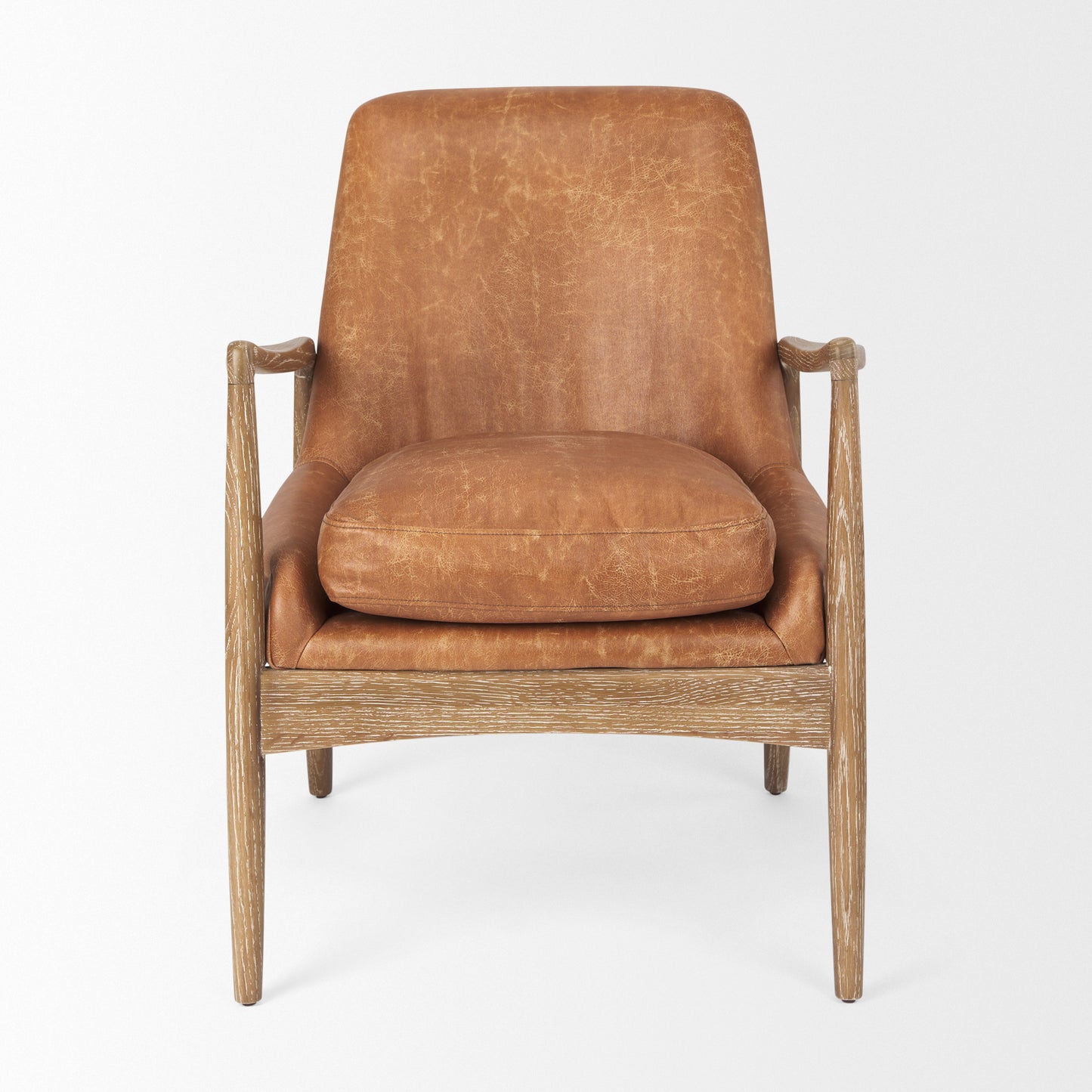 Westan Leather Accent Chair Cognac Faux Leather | Brown Wood - accent-chairs