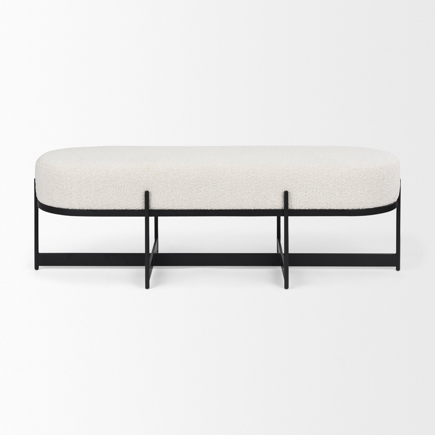 Amelia Bench Cream Bouclé Fabric | Black Metal - benches