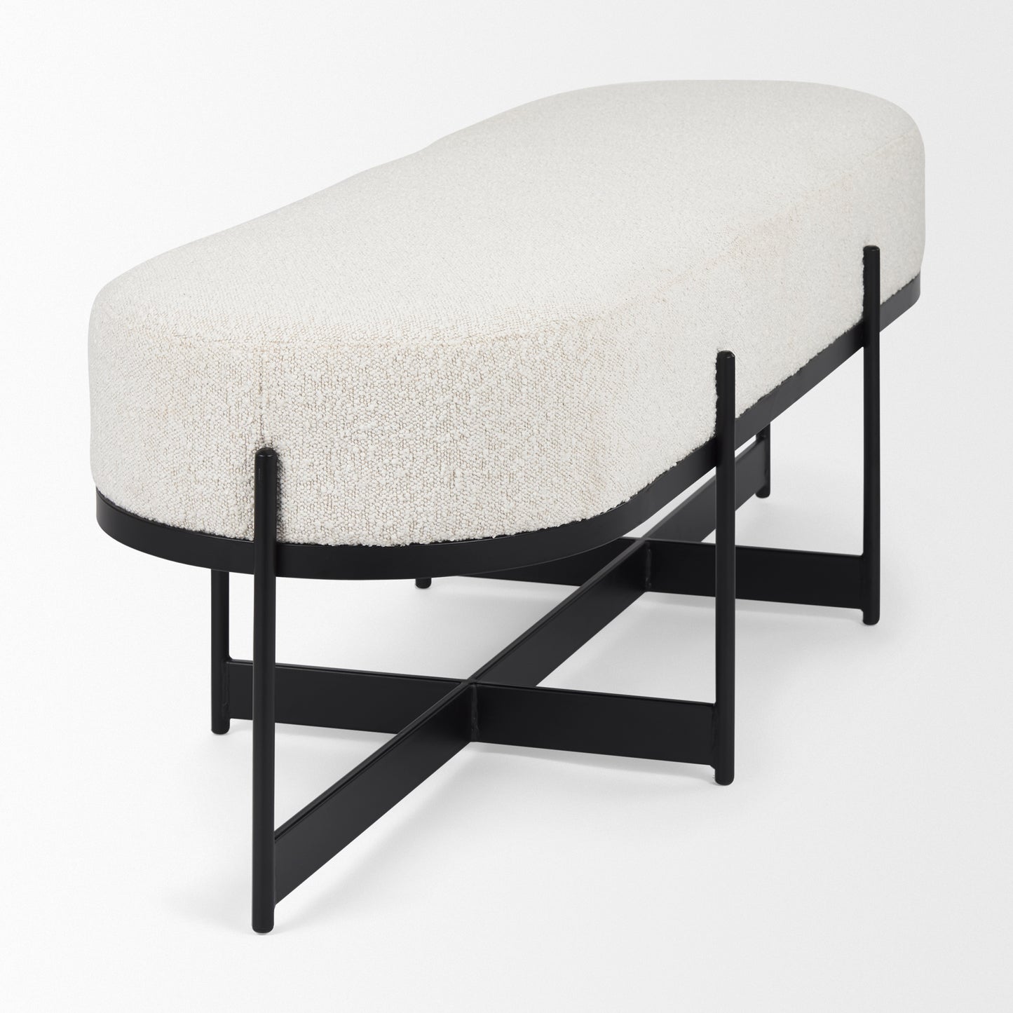 Amelia Bench Cream Bouclé Fabric | Black Metal - benches