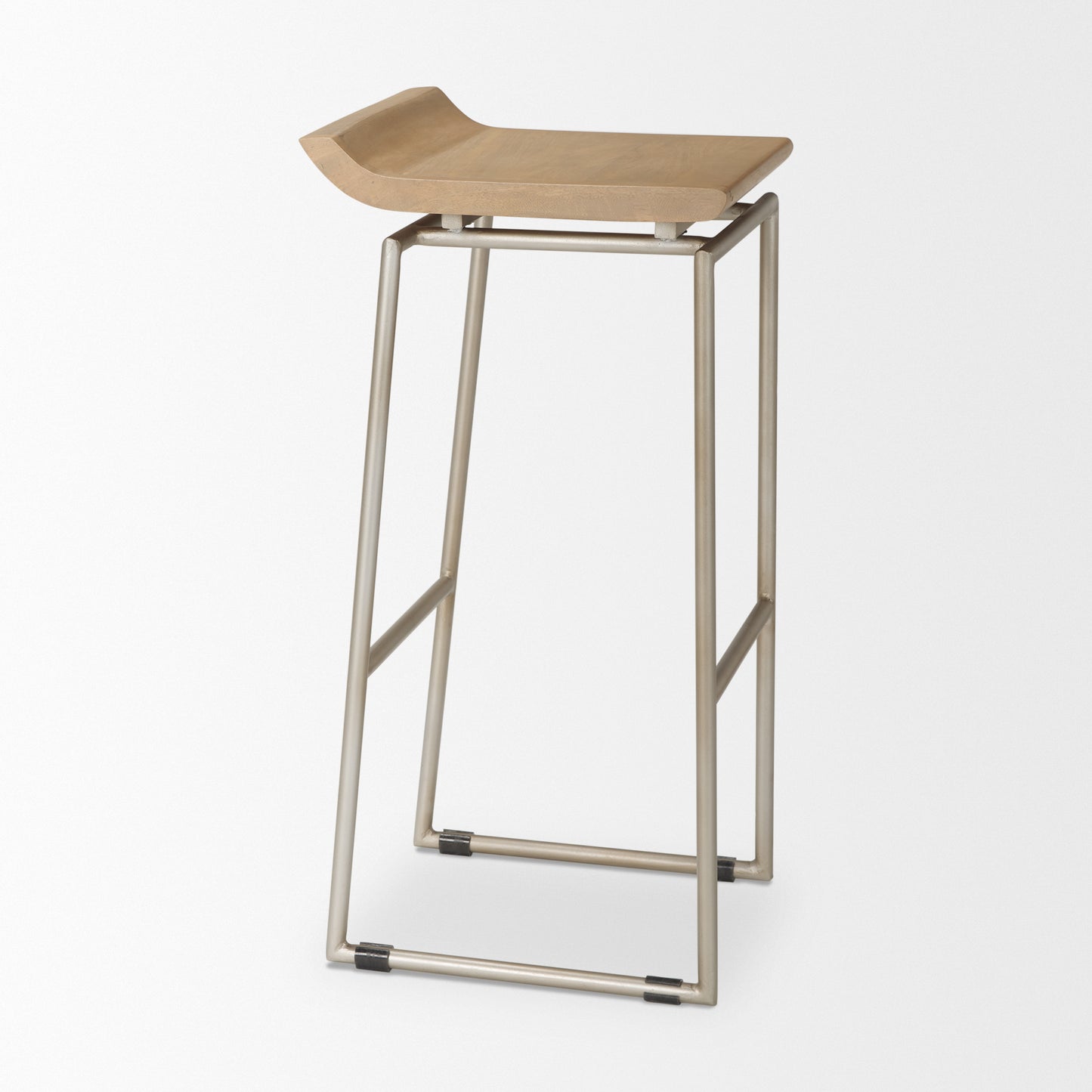 Givens Wood Seat Bar Counter Stool Brown Wood | Silver Metal | Bar - bar-stools