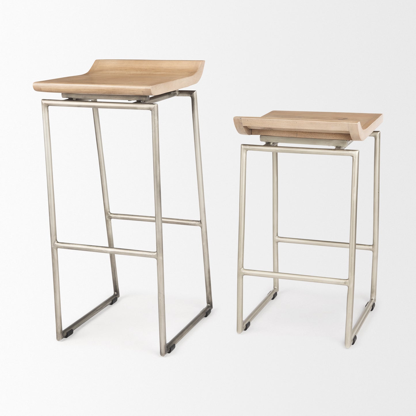 Givens 25.8"H Seat Height Brown Wood W/Silver Metal Frame Counterstool