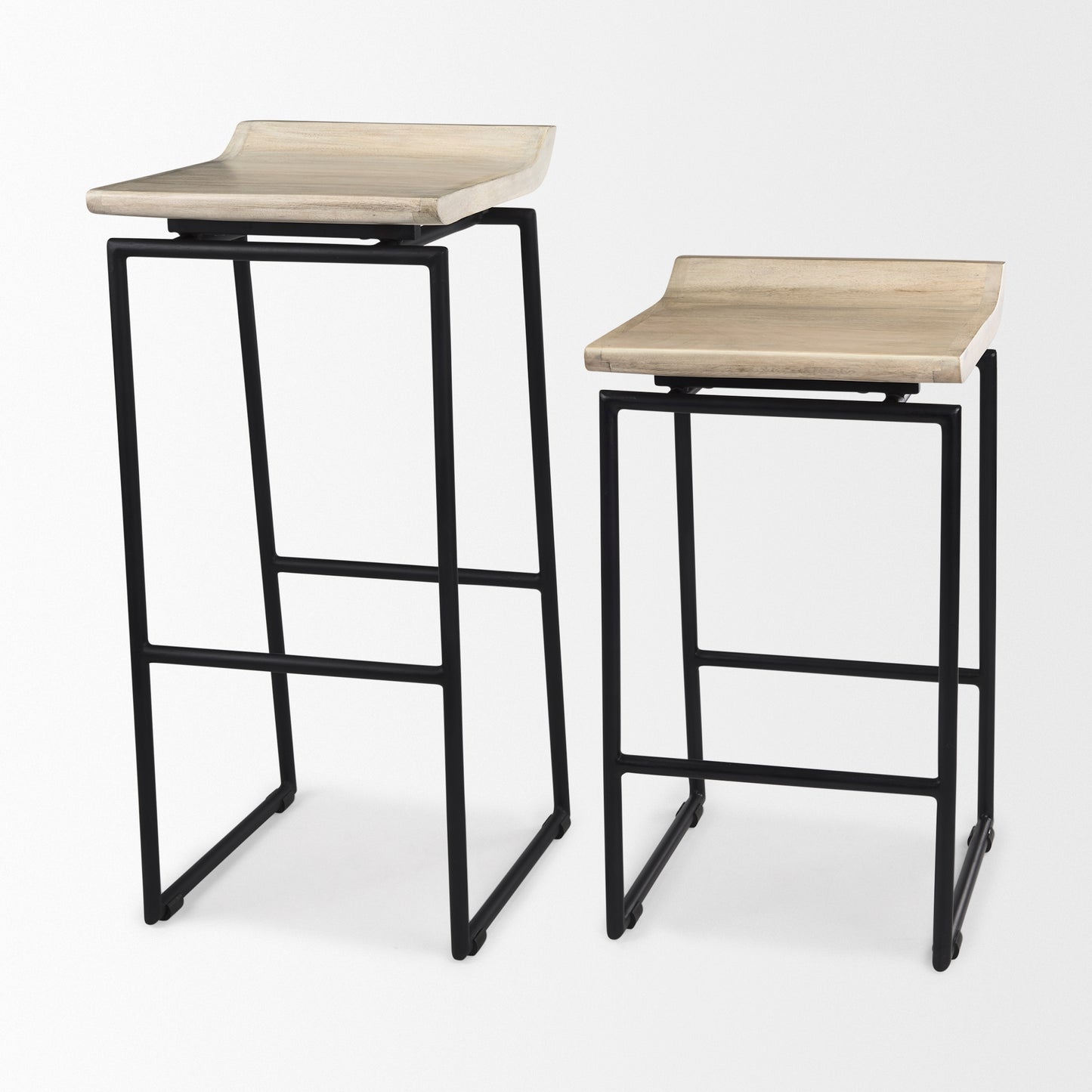 Givens 31.8"H Seat Height Natural Wood W/Black Metal Frame Bar Stool