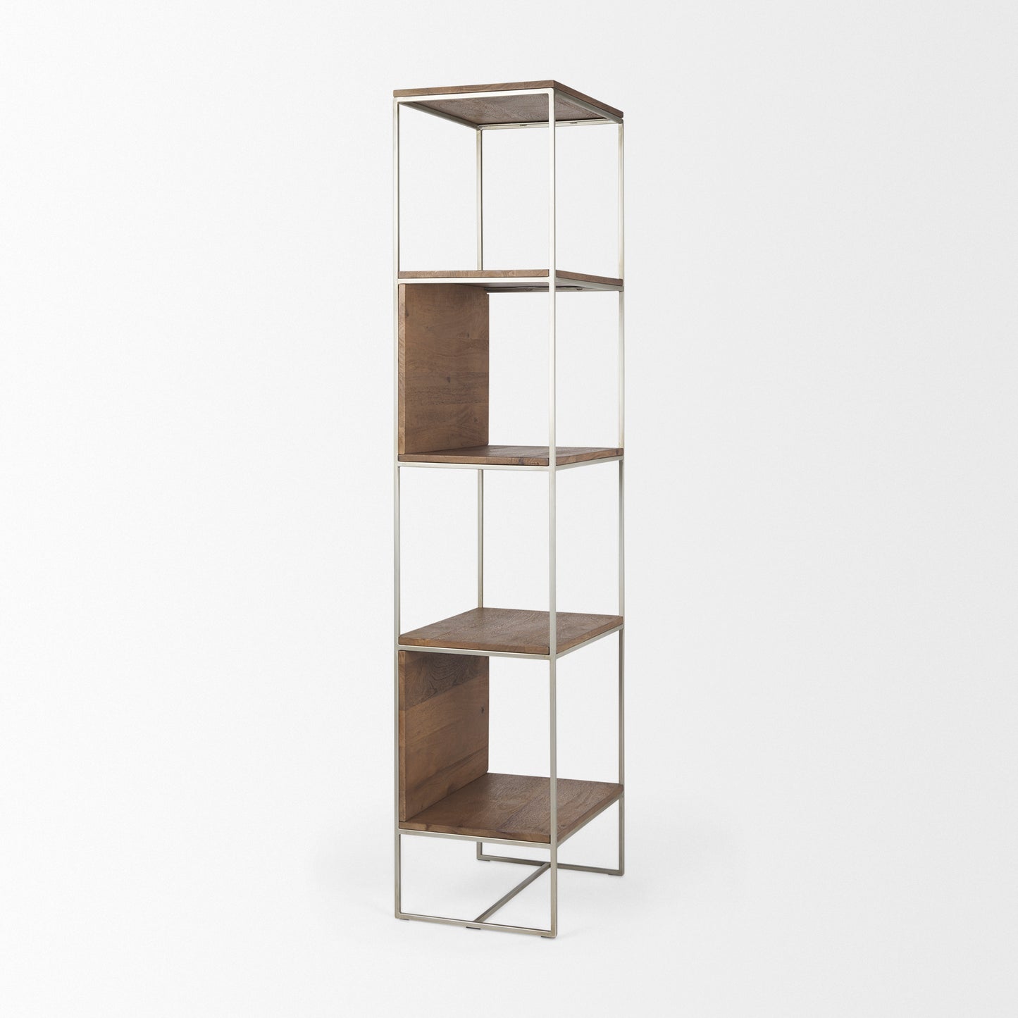 Morris 4 Tier Shelving Unit Brown Wood | Silver Metal - shelving