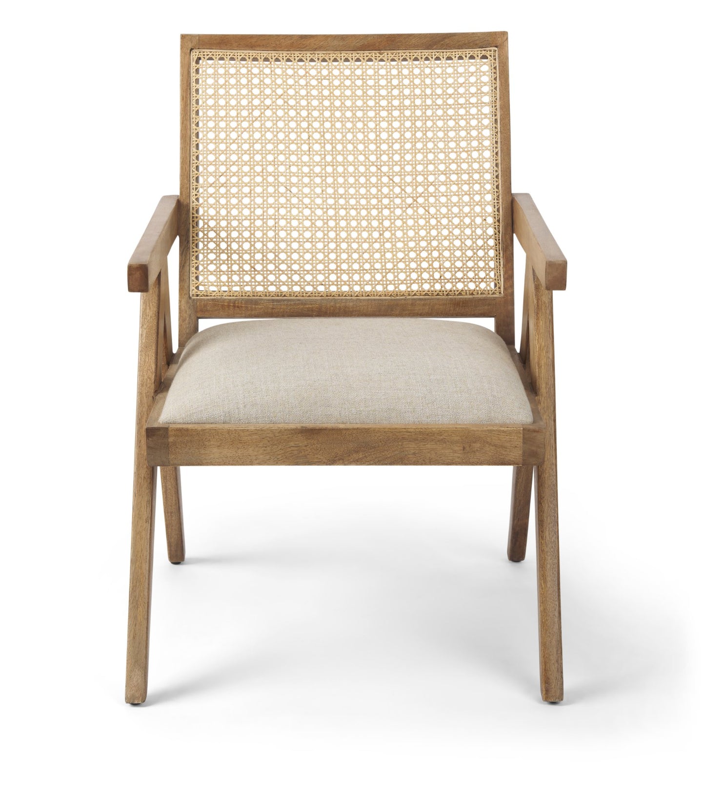 Donna Accent Chair Light Brown Wood | Cane Back | Beige Upholstery - accent-chairs