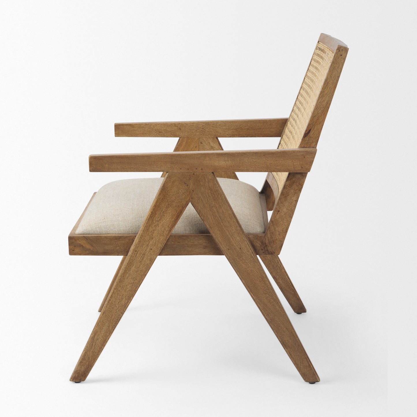 Donna Accent Chair Light Brown Wood | Cane Back | Beige Upholstery - accent-chairs