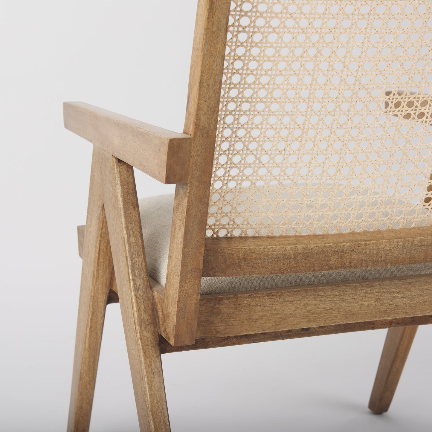 Donna Accent Chair Light Brown Wood | Cane Back | Beige Upholstery - accent-chairs