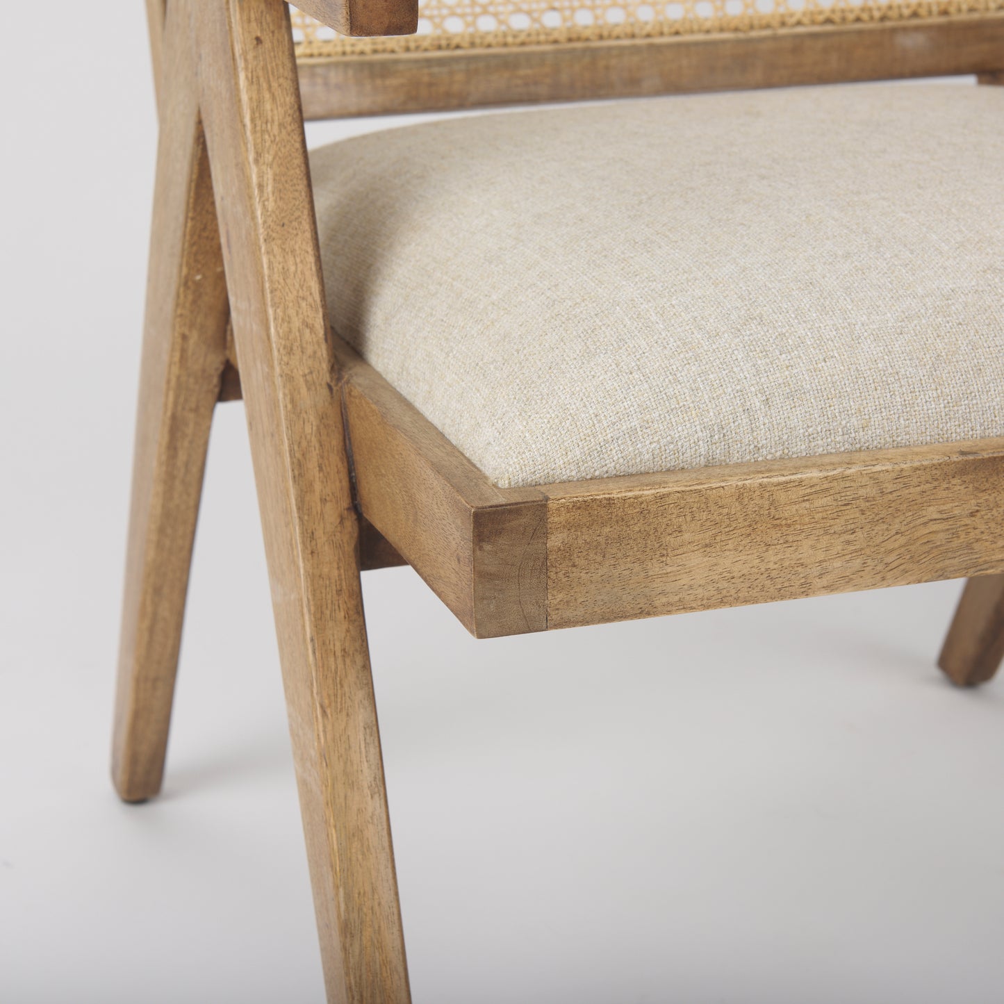 Donna Accent Chair Light Brown Wood | Cane Back | Beige Upholstery - accent-chairs