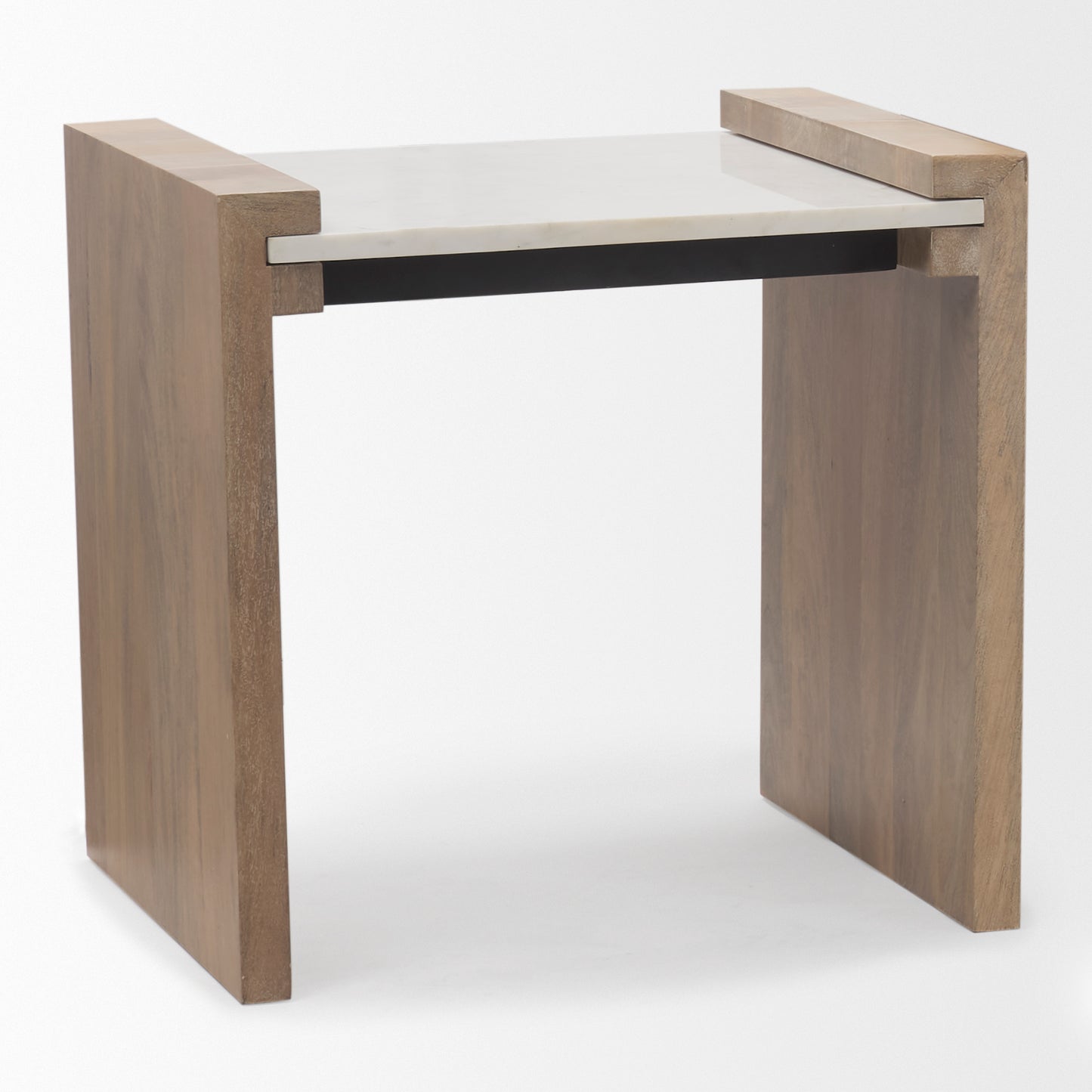 Athens Accent Table Light Brown Wood | White Marble - accent-tables