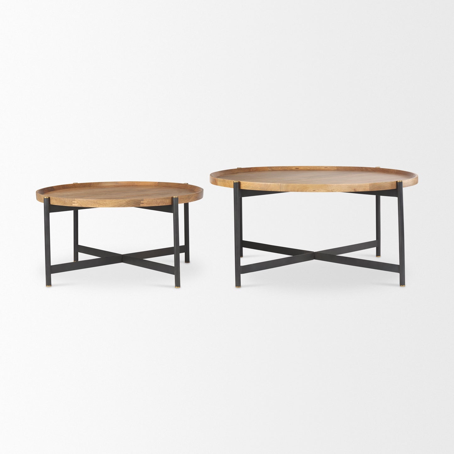 Marquisa 42" Round Medium Brown Wood W/Black Metal Large Coffee Table