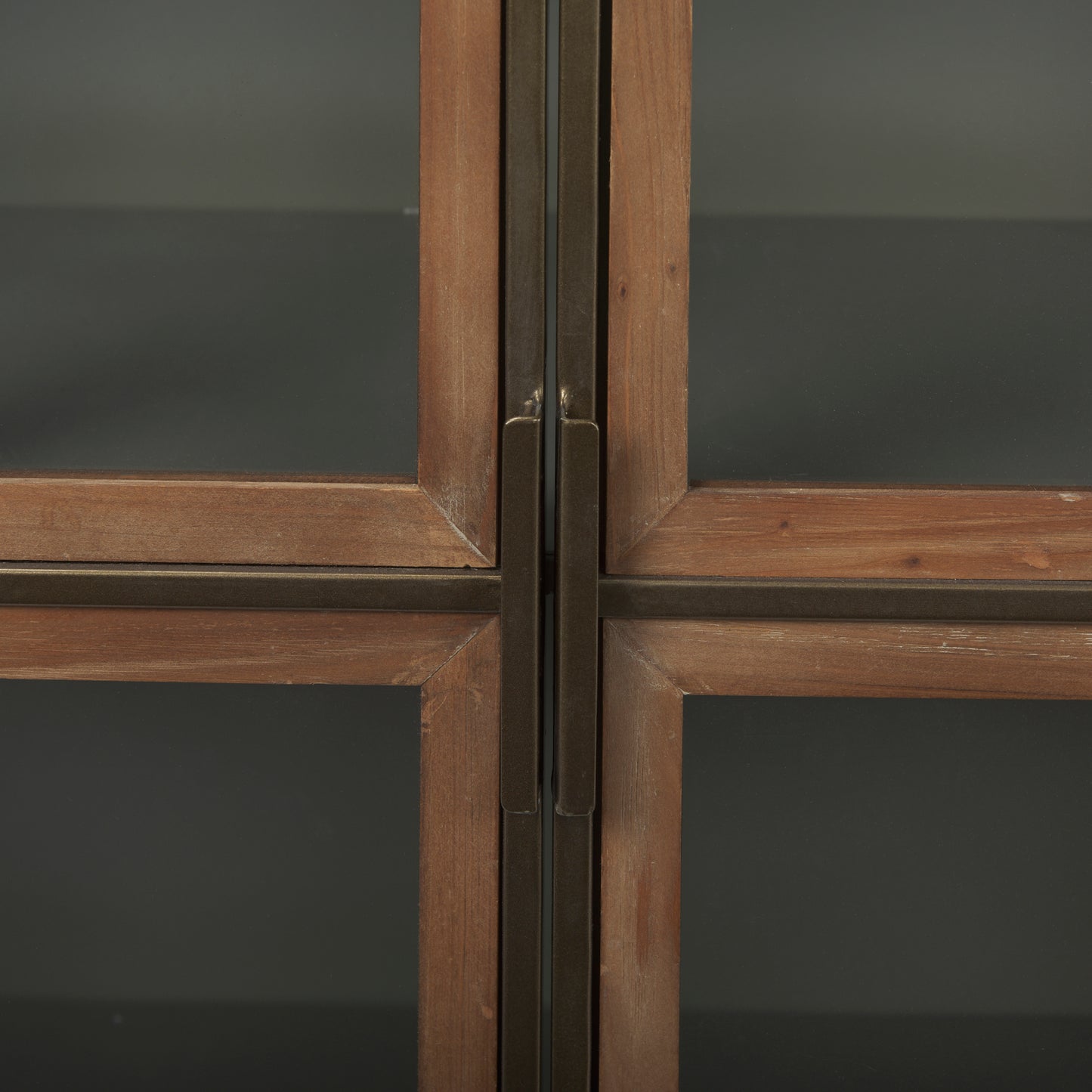 Pandora Dark Brass Metal W/Red Wood 2 Door Accent Cabinet