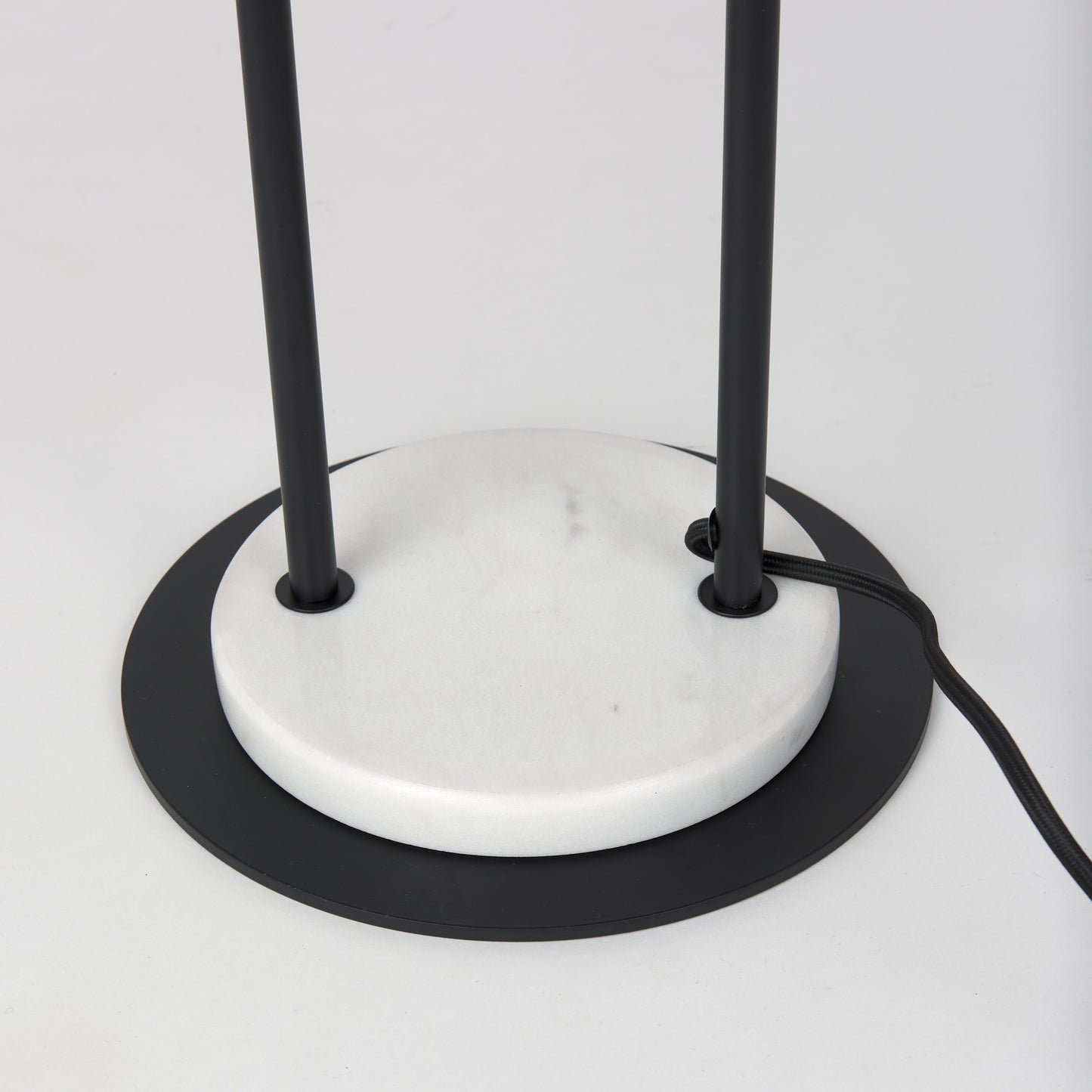 Sarah 20.0L x 12.0W x 66.3H Arched Black Metal W/Marble Cube and White Shade Floor Lamp