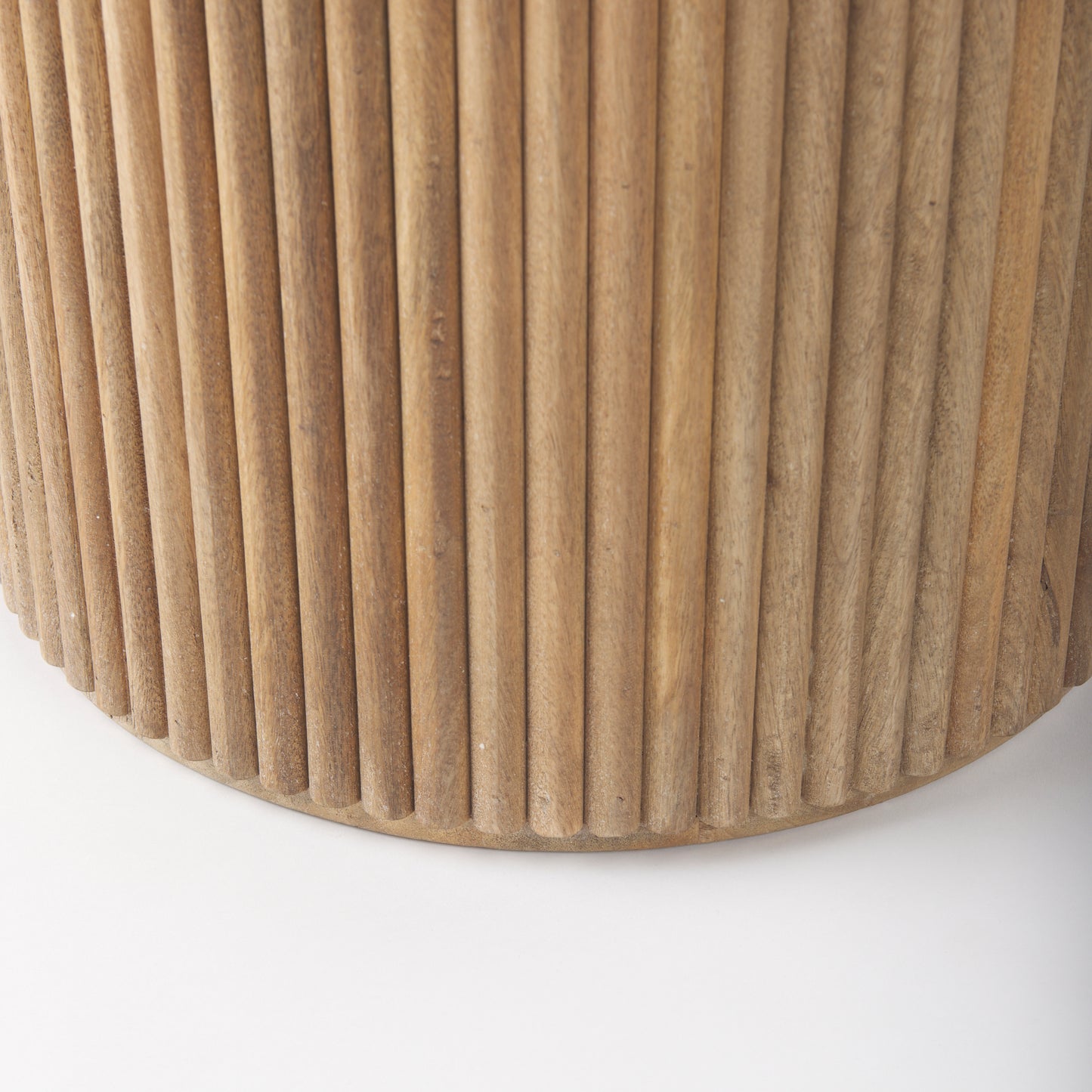 Terra 18L x 18W x 22H Light Brown Wood Fluted Round Side Table
