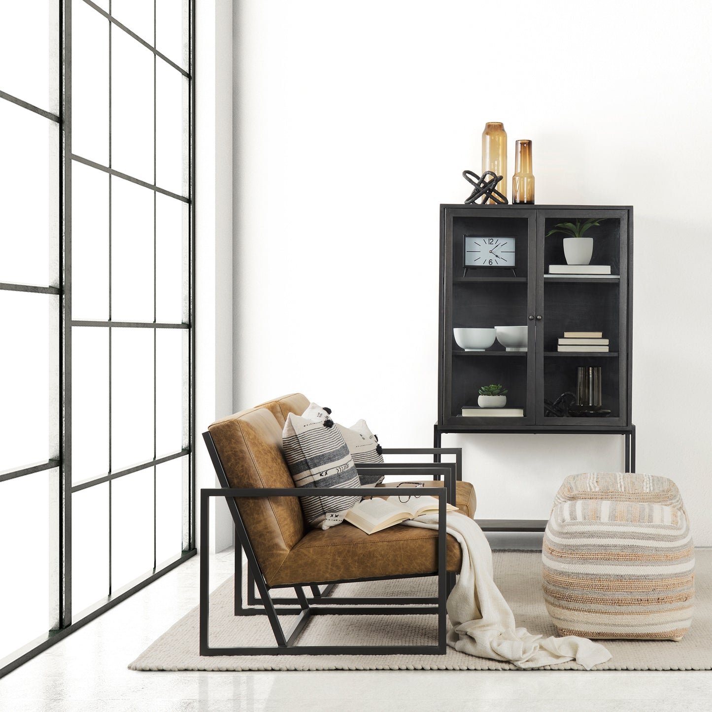 Armelle Accent Chair Brown Leather | Gray Metal - accent-chairs