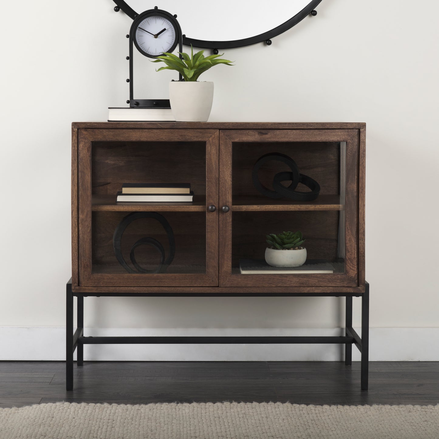 Arelius Accent Cabinet Medium Brown Wood | Black Metal - acc-chest-cabinets