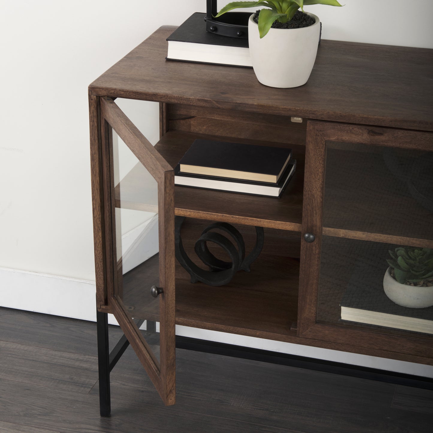 Arelius Accent Cabinet Medium Brown Wood | Black Metal - acc-chest-cabinets