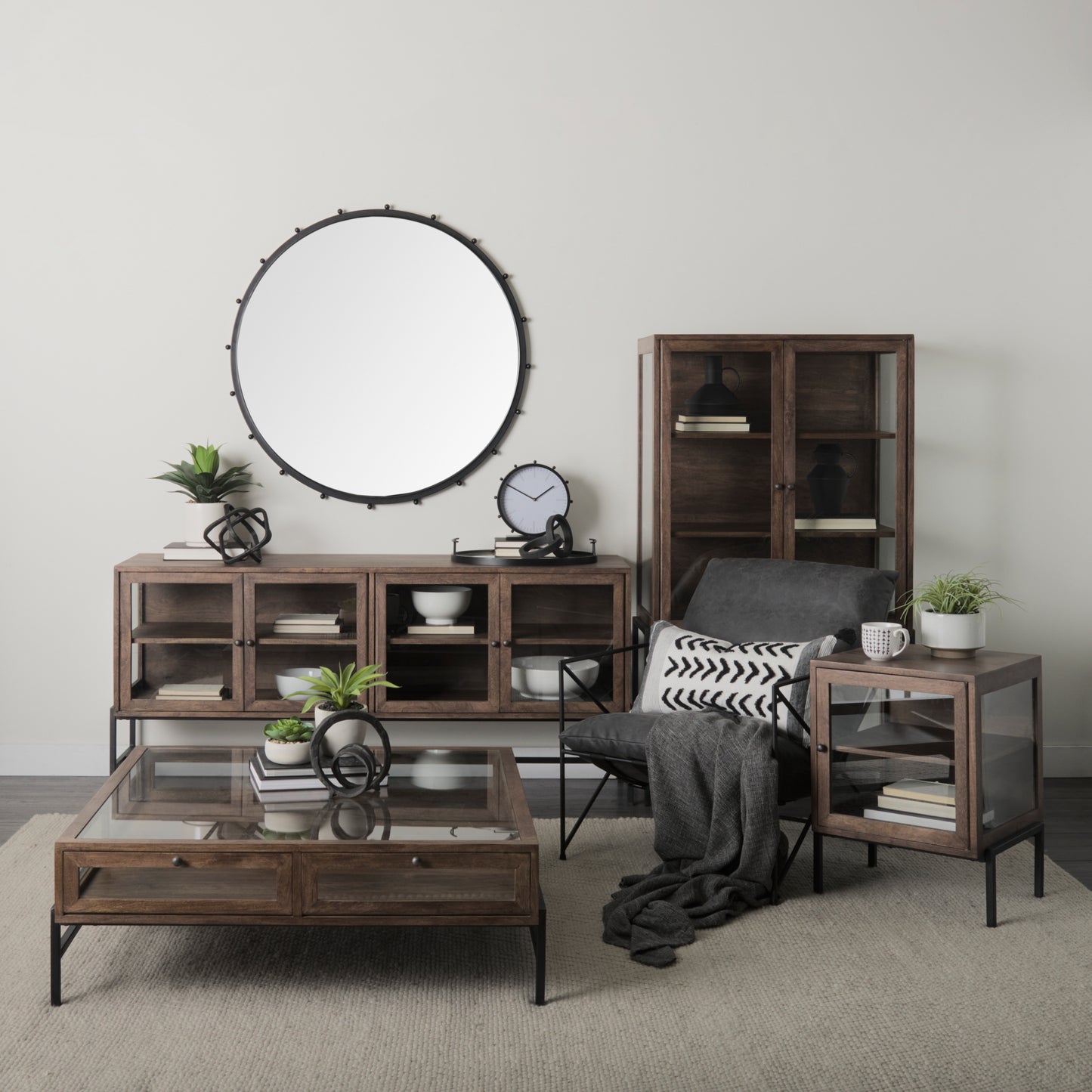 Arelius Cabinet Medium Brown Wood | Black Metal - cabinets