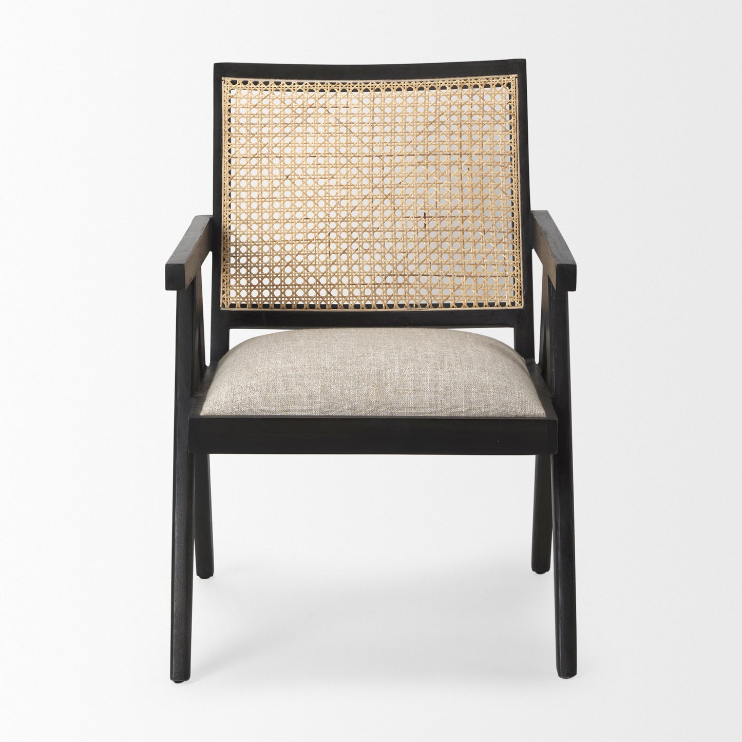 Donna Accent Chair Black Wood | Cane Back | Beige Upholstery - accent-chairs