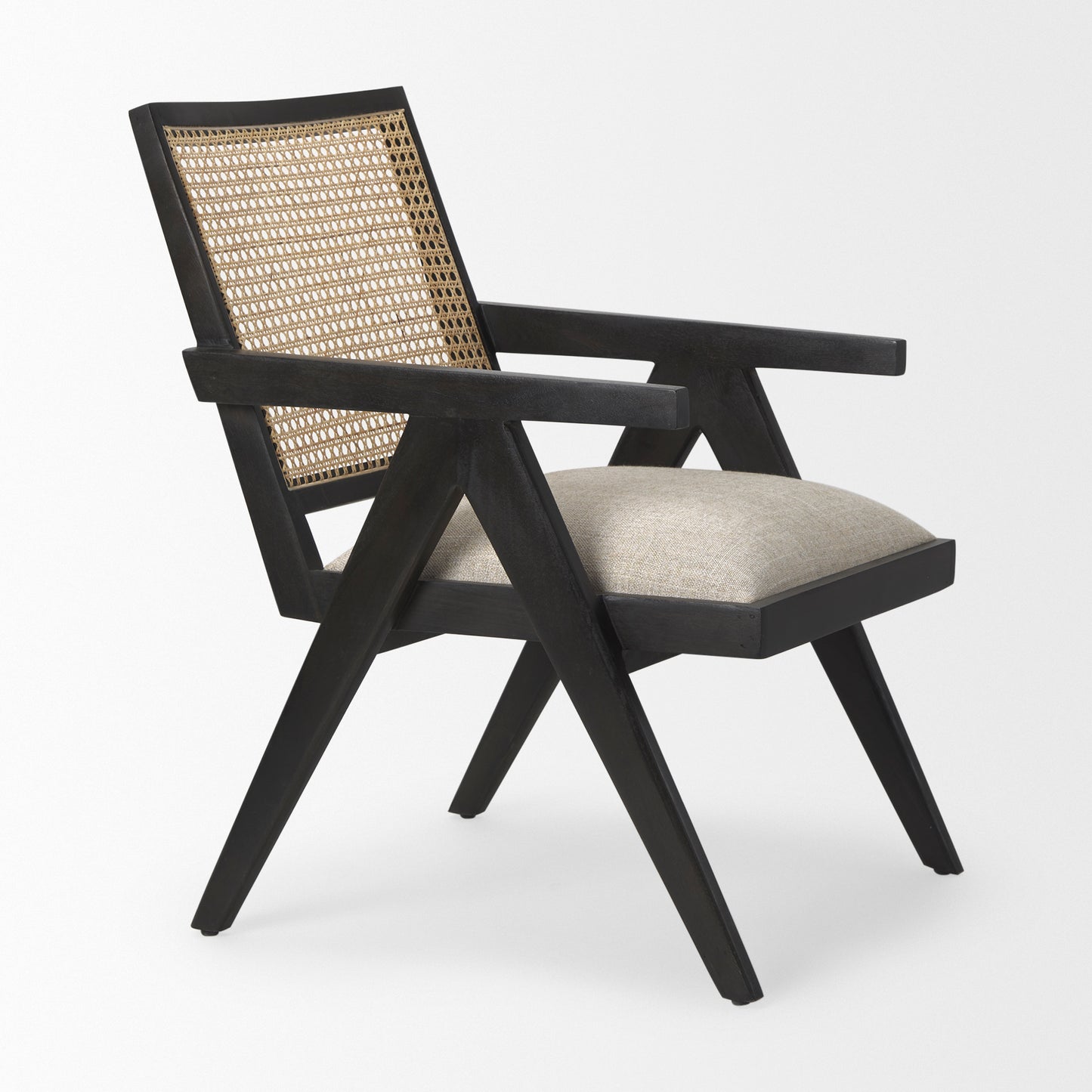 Donna Accent Chair Black Wood | Cane Back | Beige Upholstery - accent-chairs
