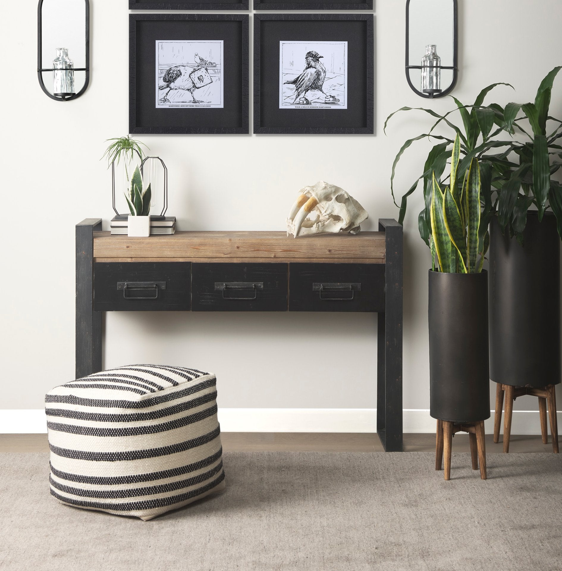 Carga Console Table Brown Wood | Black Metal - console-tables