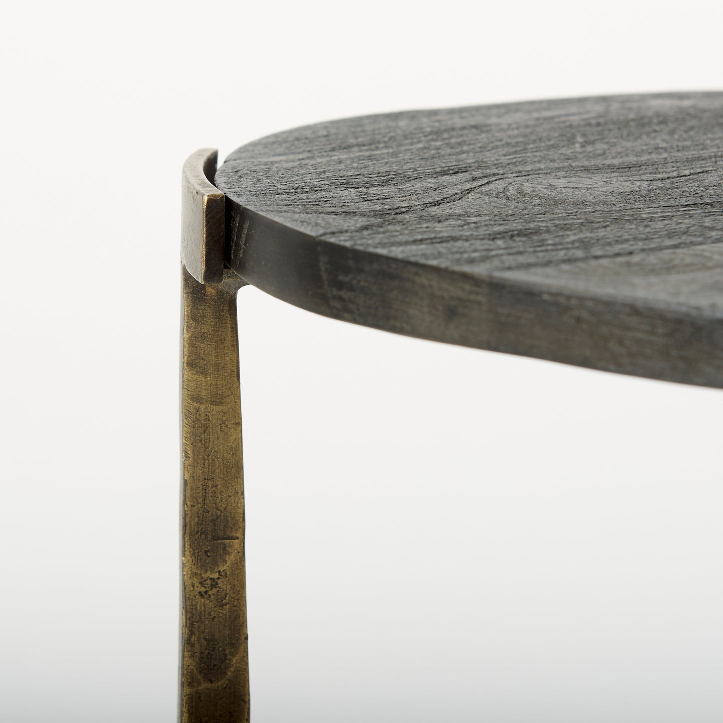 Atticus Accent Table Black Wood | Antiqued Gold Hammered Metal | Set of 2 Nesting - accent-tables