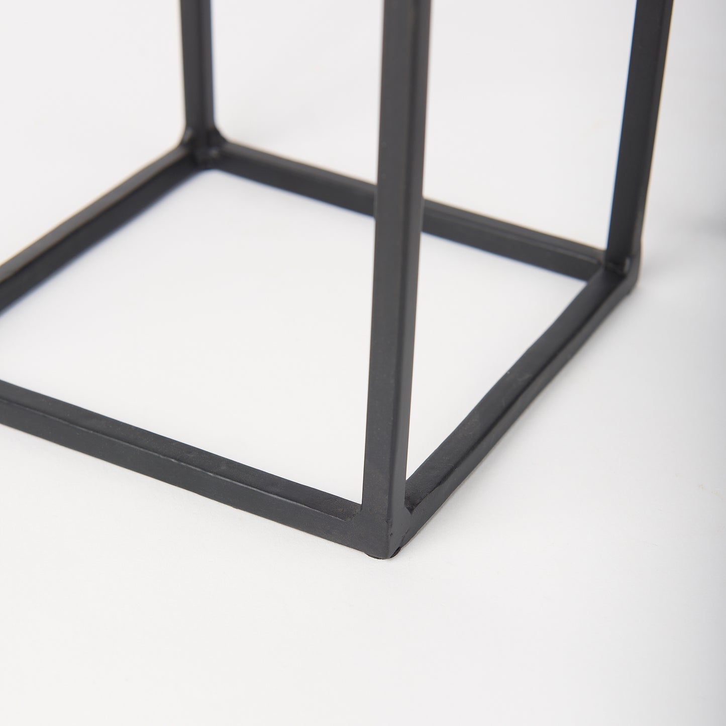 Cindy Set of 2 Matte Black Metal and Hurricane Glass Pillar Tabletop Candle Holders