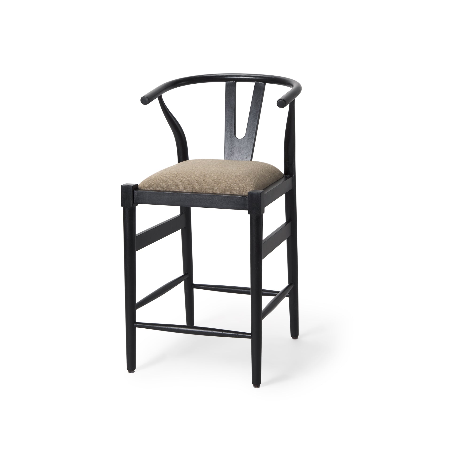 Trixie Upholstered Seat Bar Counter Stool Beige Fabric | Black Wood | Counter - bar-stools