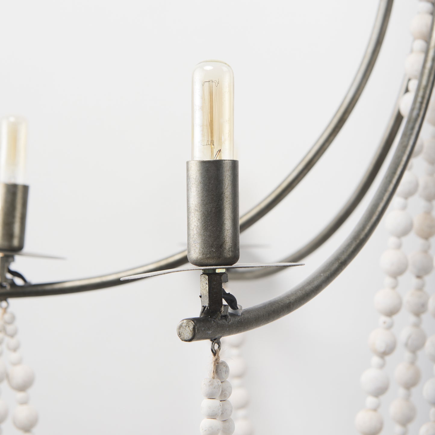 Selma White Wood Bead and Metal Chandelier