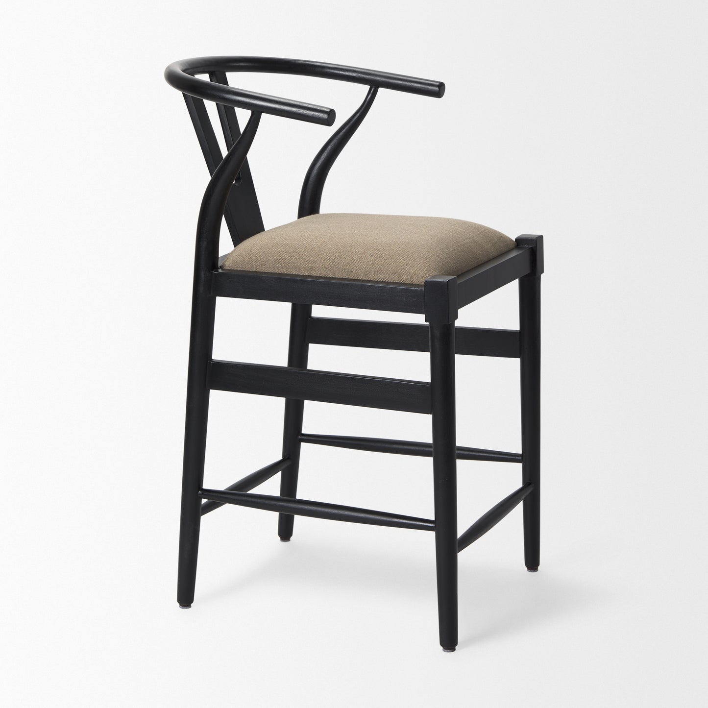 Trixie Upholstered Seat Bar Counter Stool Beige Fabric | Black Wood | Counter - bar-stools