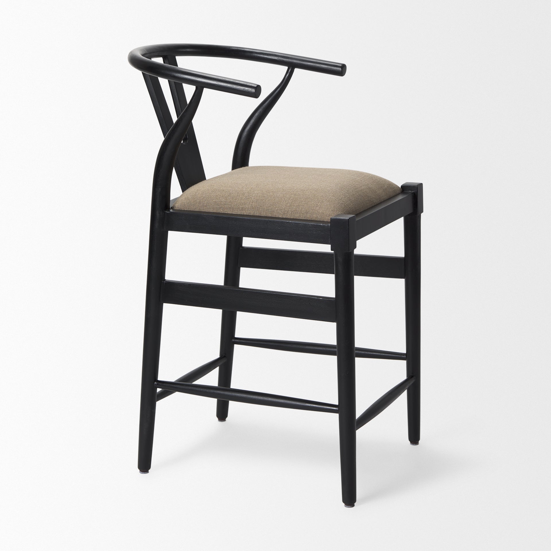 Trixie Upholstered Seat Bar Counter Stool Beige Fabric | Black Wood | Counter - bar-stools