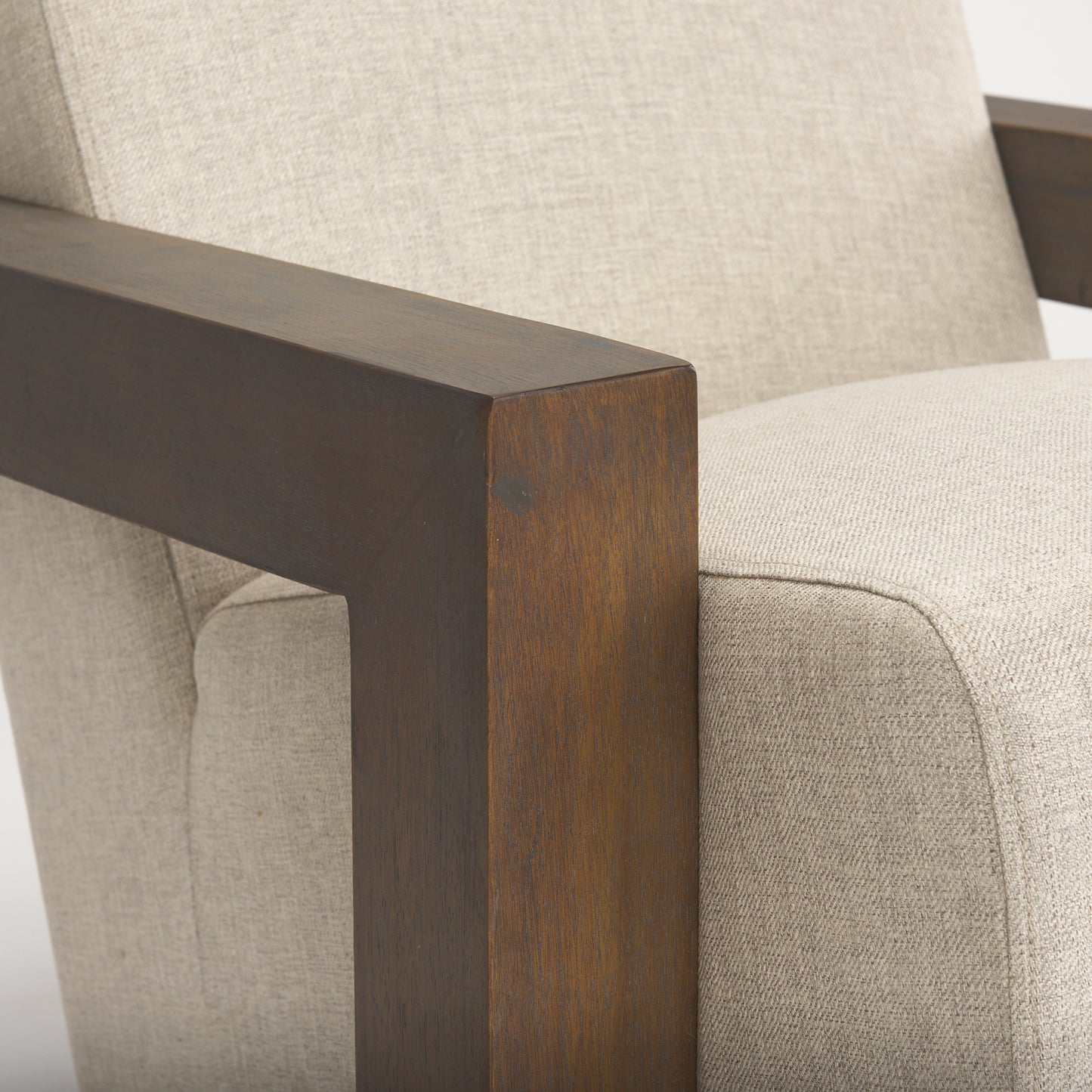 Sovereign Upholstered Accent Chair Oatmeal Fabric | Medium Brown Wood - accent-chairs
