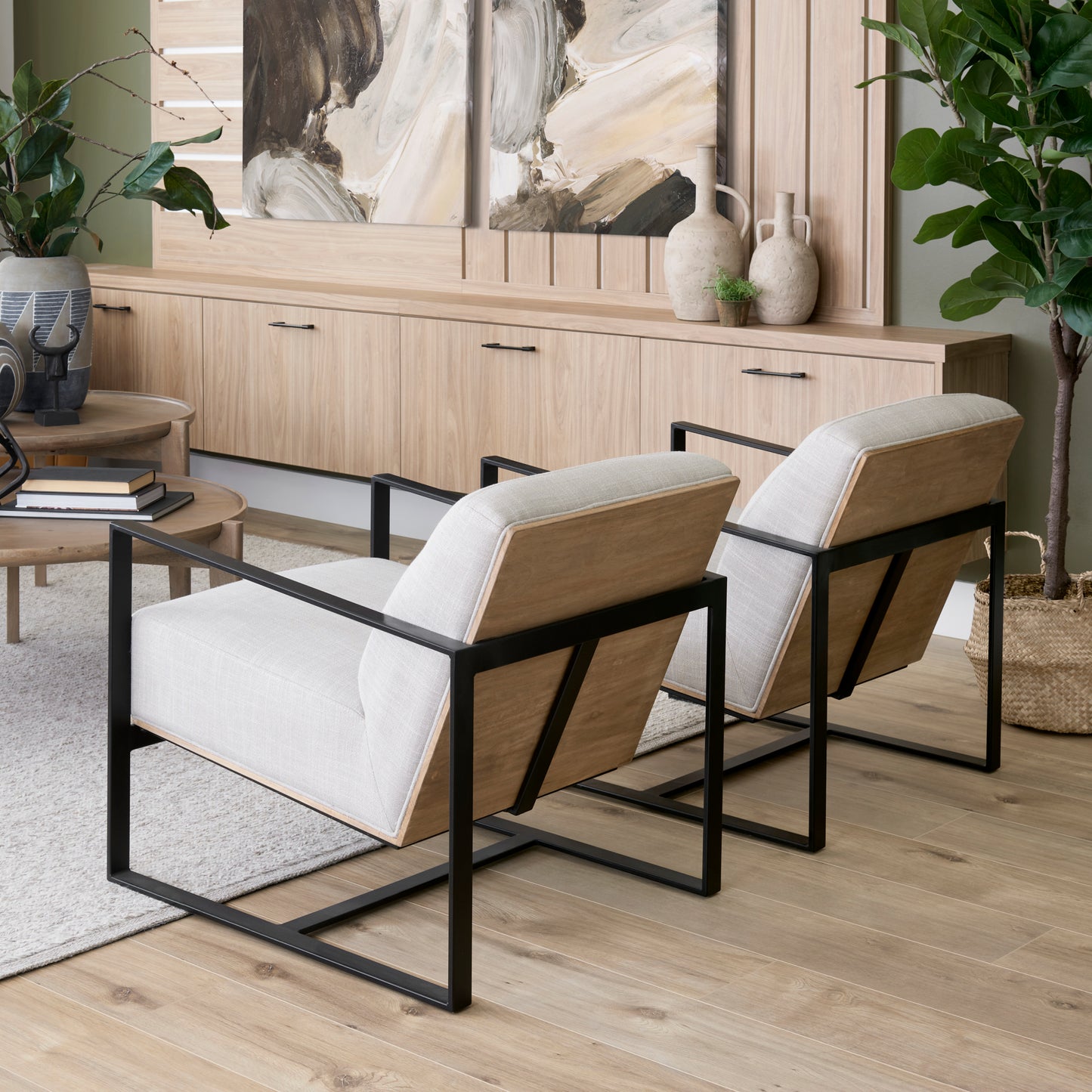 Stamford Accent Chair Beige Fabric | Black Metal - accent-chairs