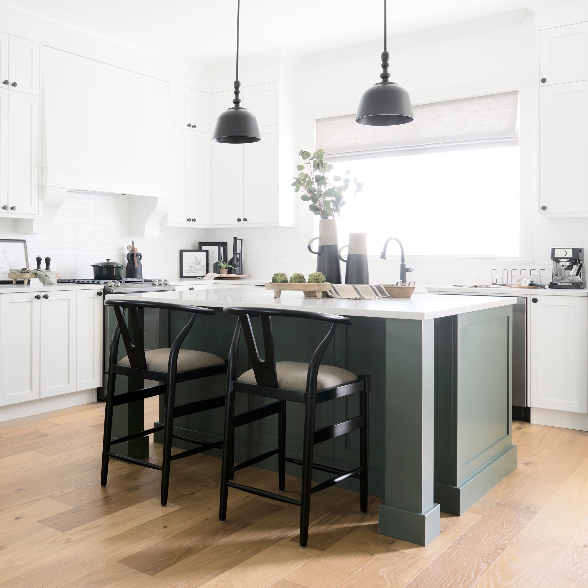 Trixie Upholstered Seat Bar Counter Stool Beige Fabric | Black Wood | Counter - bar-stools