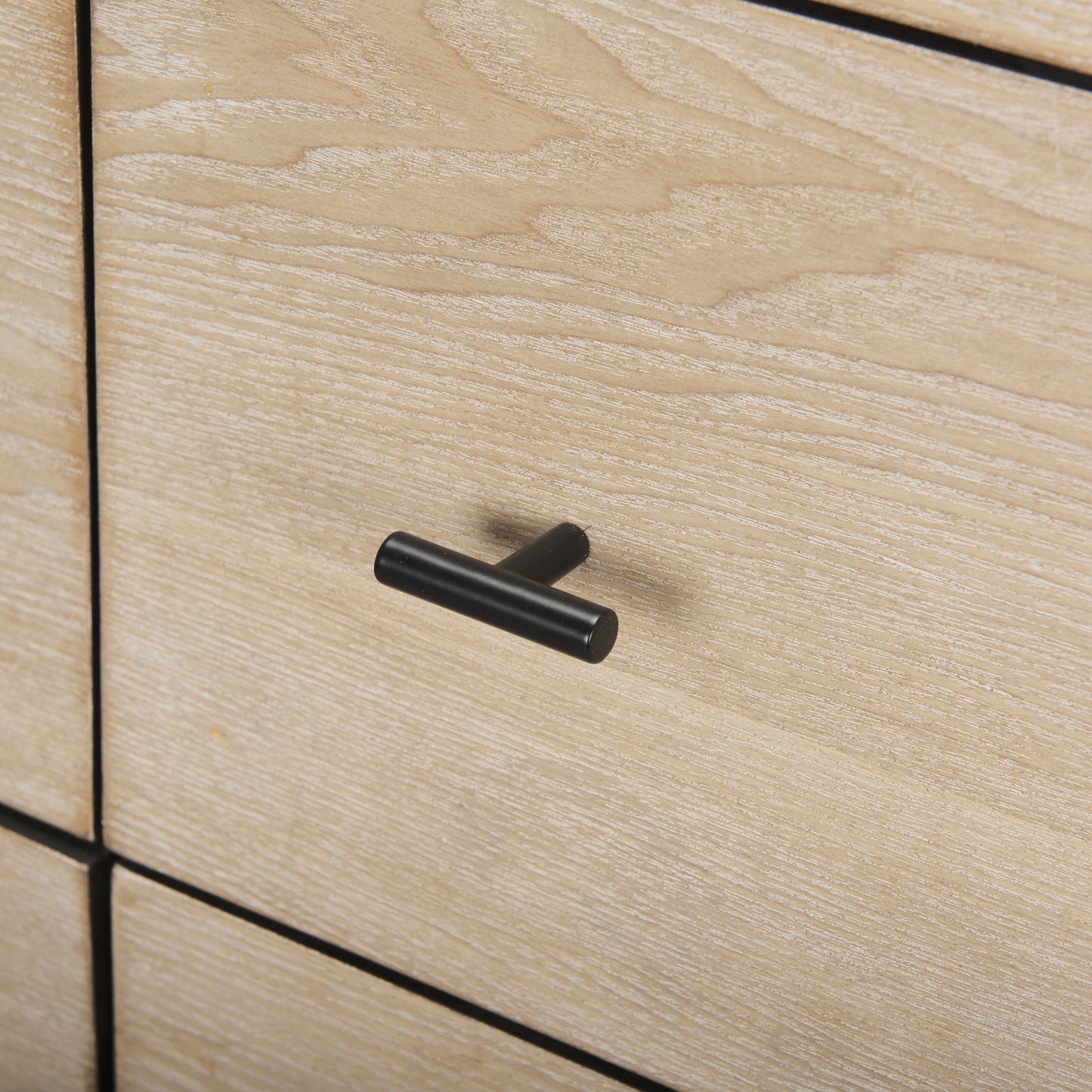 Ciara 6 Drawer Beige Fir Veneer w/ Black Metal Sideboard