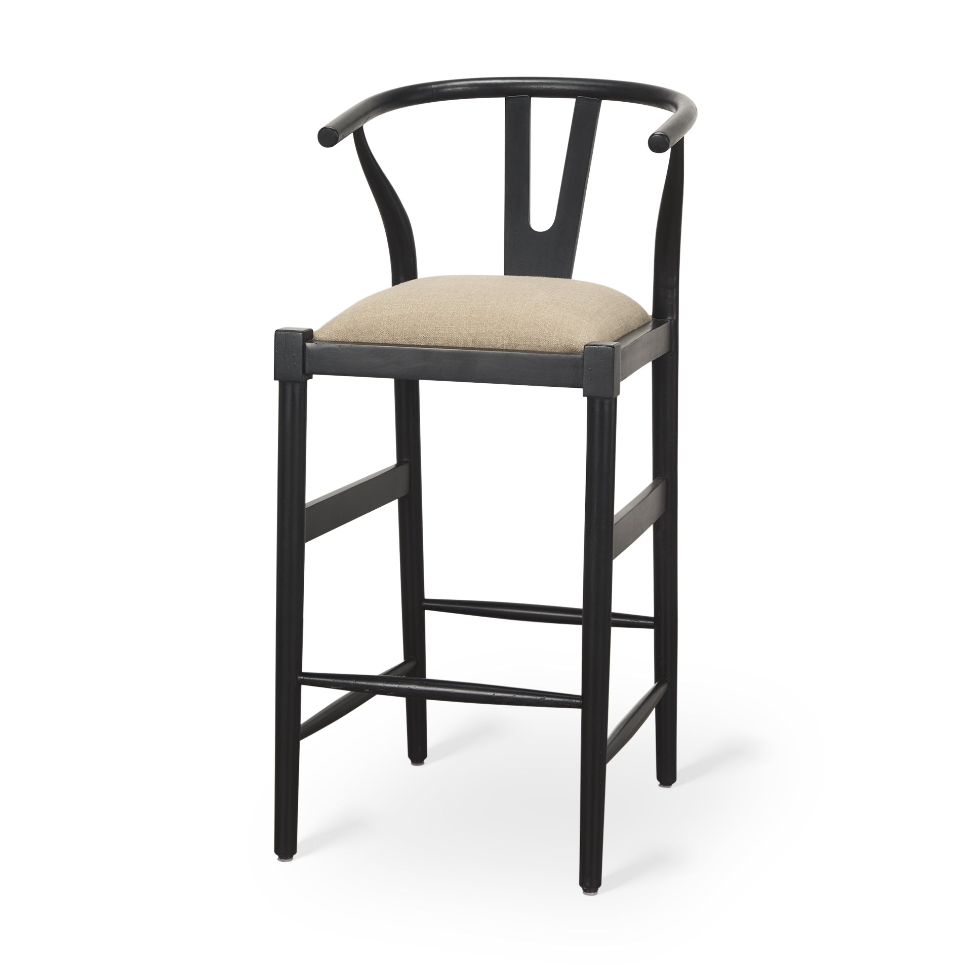 Trixie Upholstered Seat Bar Counter Stool Beige Fabric | Black Wood | Bar - bar-stools
