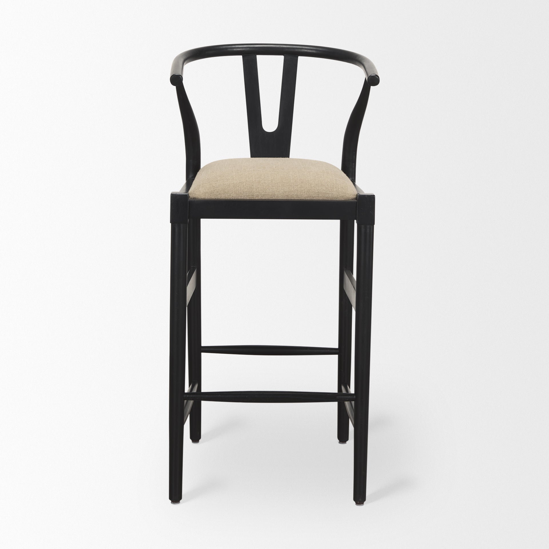 Trixie Upholstered Seat Bar Counter Stool Beige Fabric | Black Wood | Bar - bar-stools