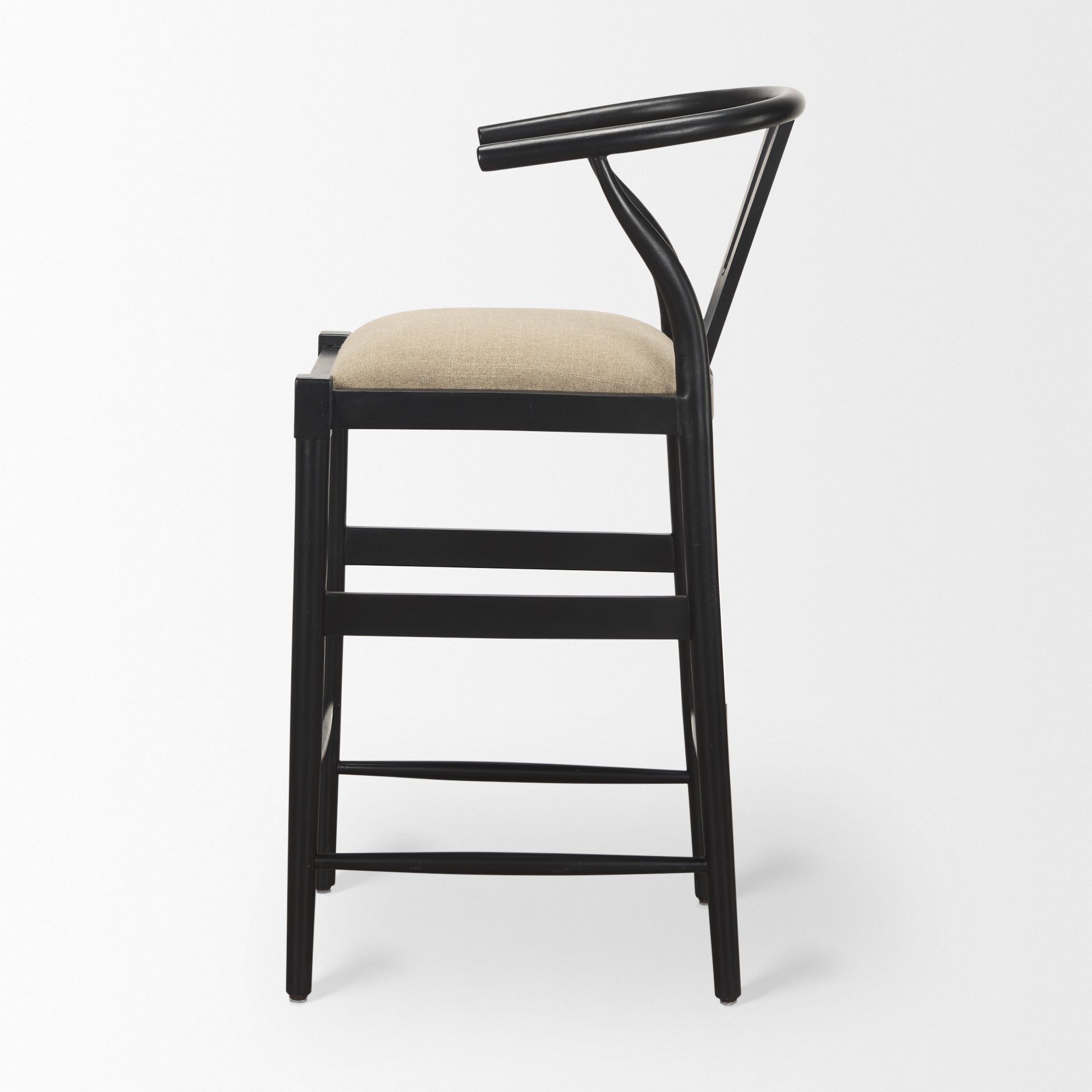 Trixie Upholstered Seat Bar Counter Stool Beige Fabric | Black Wood | Bar - bar-stools