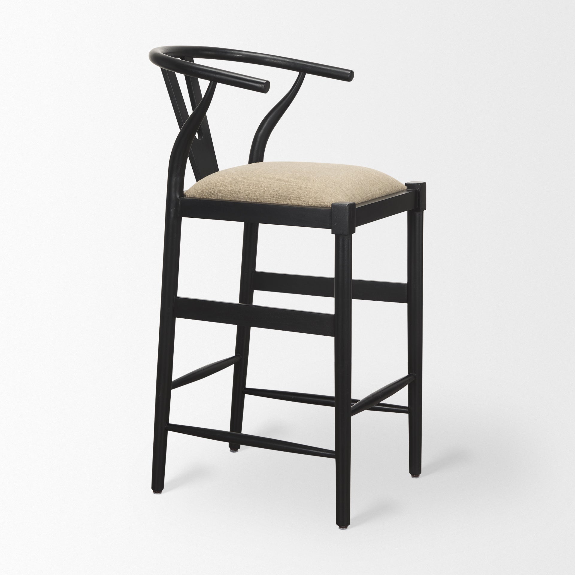 Trixie Upholstered Seat Bar Counter Stool Beige Fabric | Black Wood | Bar - bar-stools
