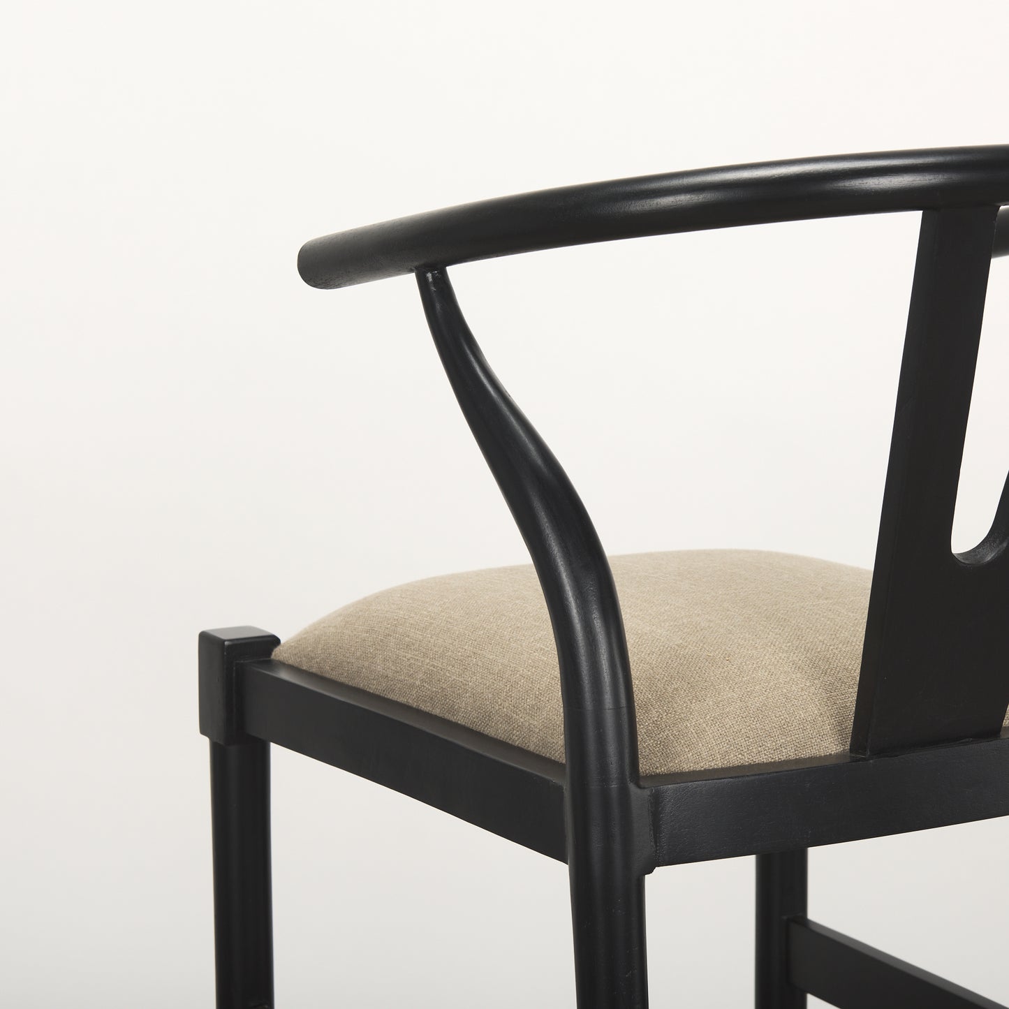 Trixie Upholstered Seat Bar Counter Stool Beige Fabric | Black Wood | Bar - bar-stools