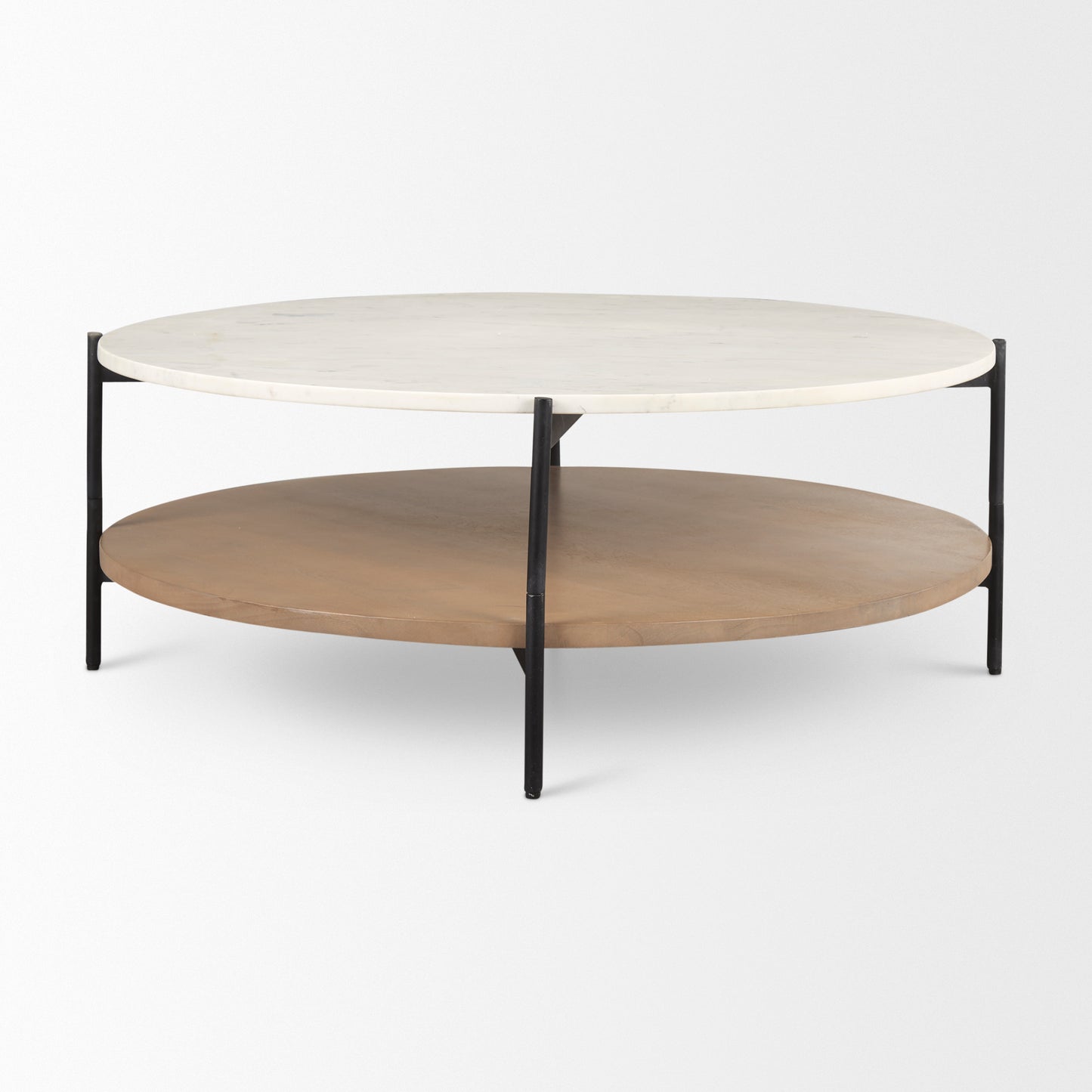 Larkin Coffee Table White Marble | Brown Wood | Round - coffee-tables
