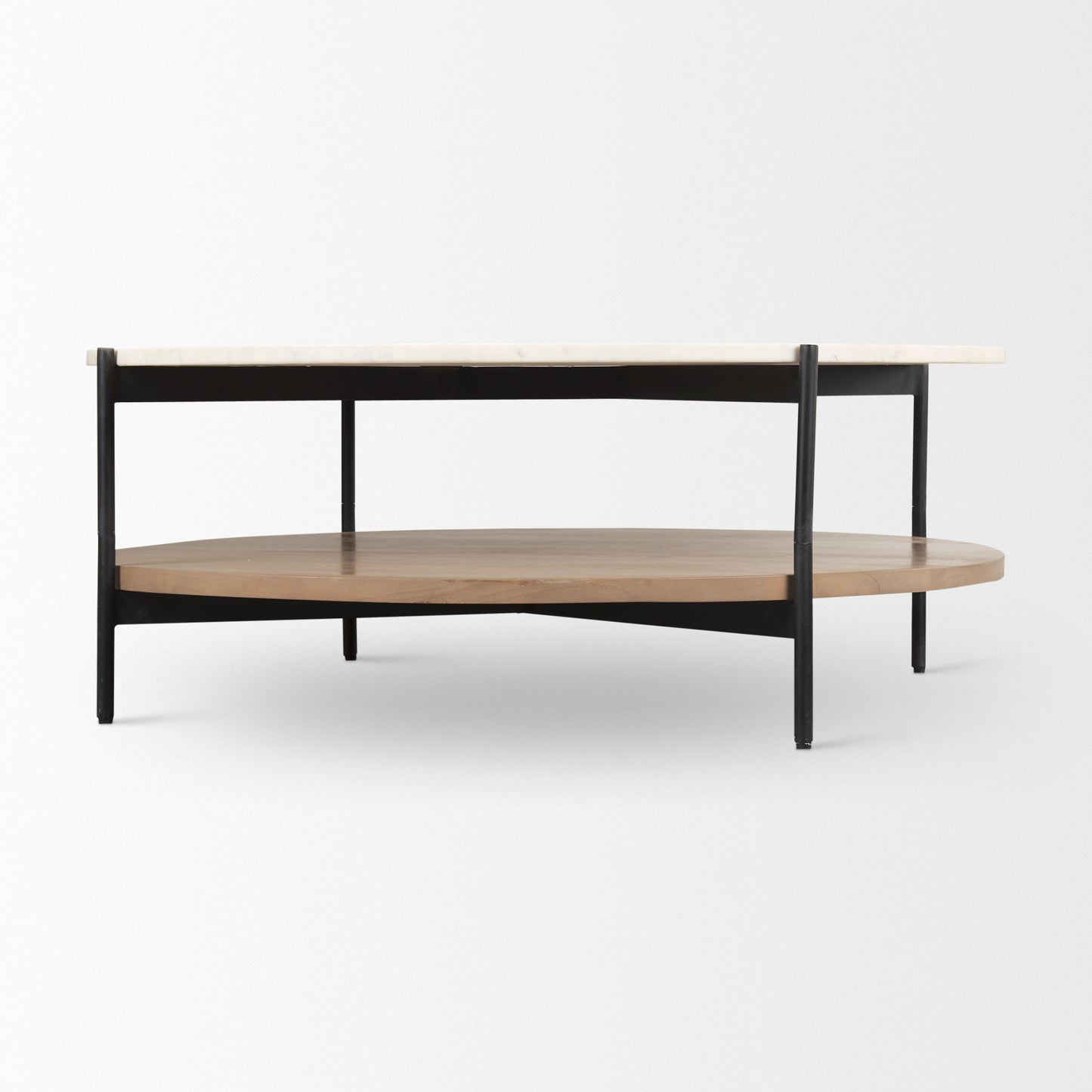 Larkin Coffee Table White Marble | Brown Wood | Round - coffee-tables