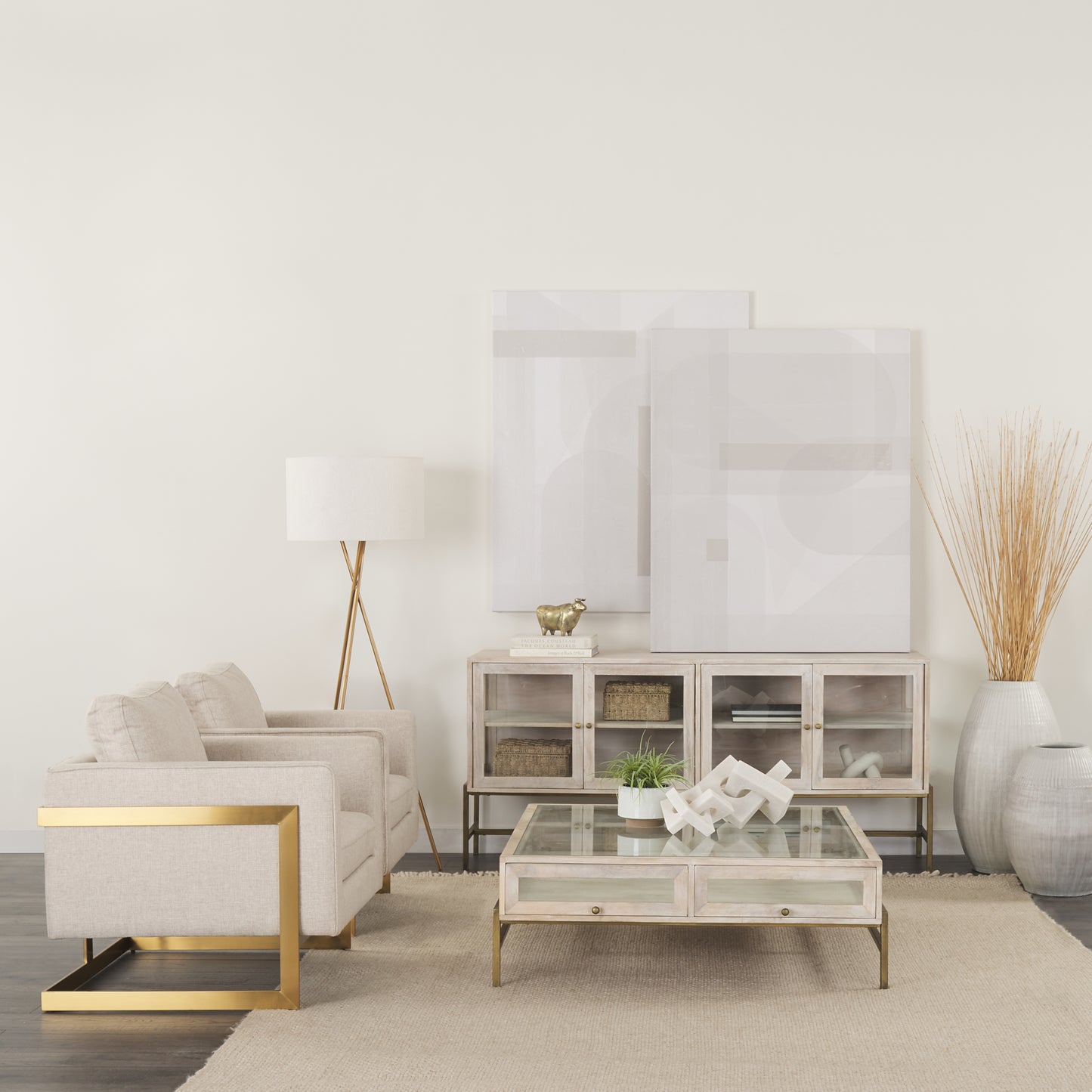 Arelius Sideboard White Wood | Gold Metal - sideboards-and-buffets