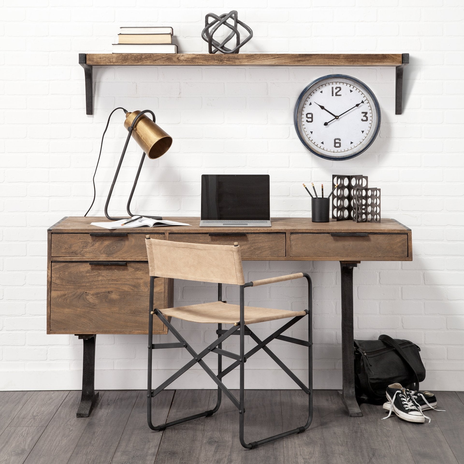 Dion Wall Furniture Brown Wood | Black Metal | 58L - wall-furniture