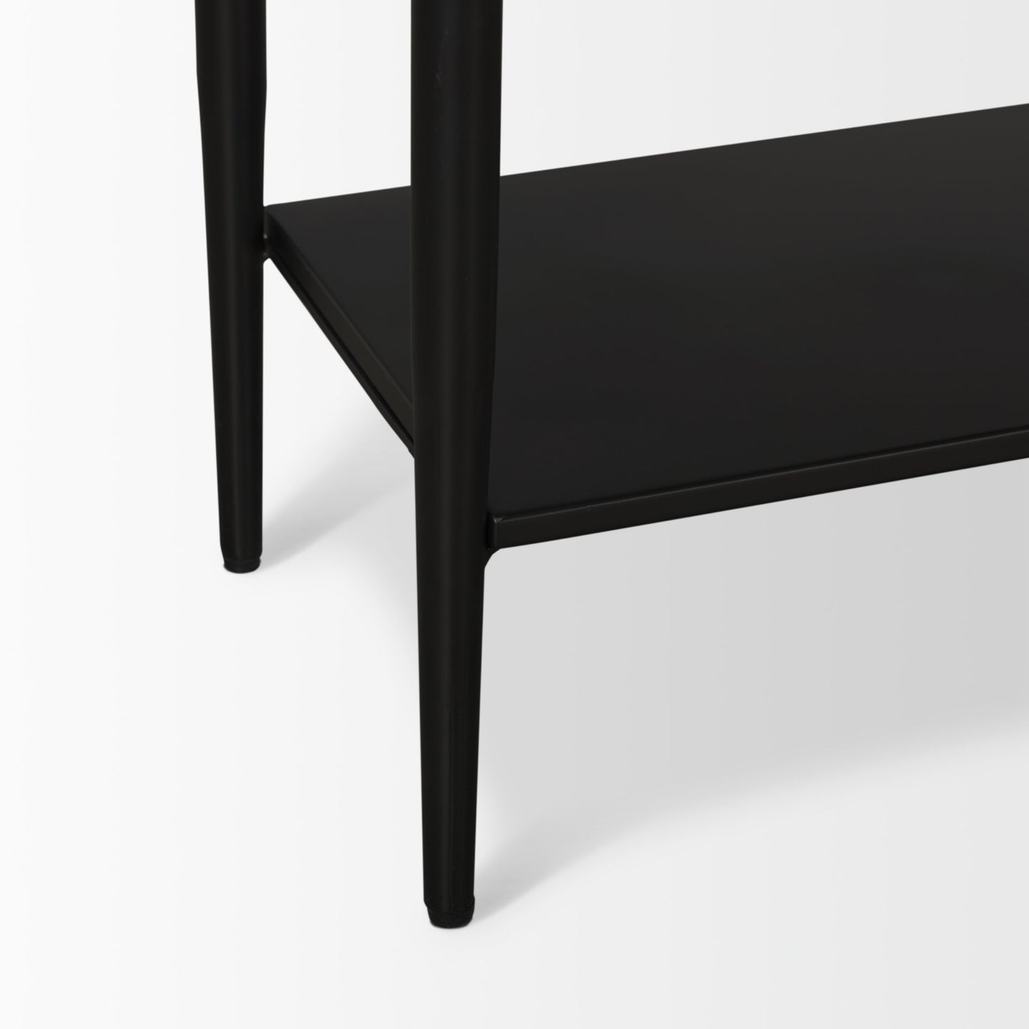 Amika White Marble Top Black Metal Base Console Table